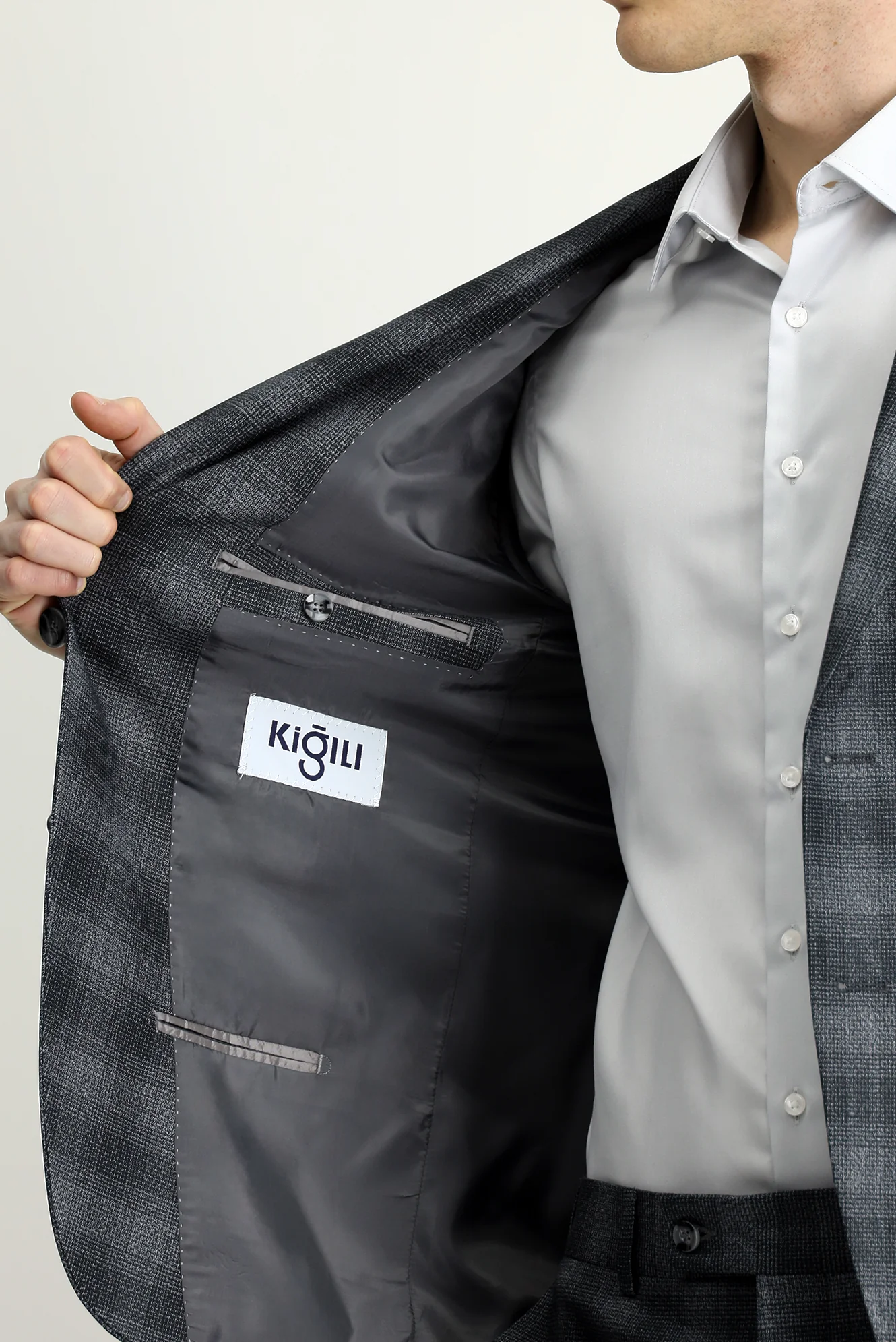 Orta Füme 7 Drop Slim Fit Dar Kesim Ekose Takım Elbise - Image 5
