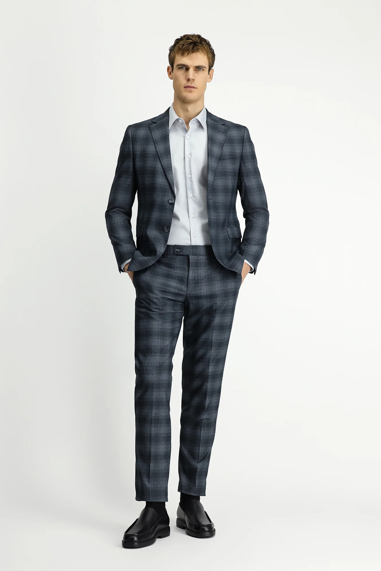 Orta Füme 6 Drop Regular Fit Standart Kesim Ekose Takım Elbise - Image 2