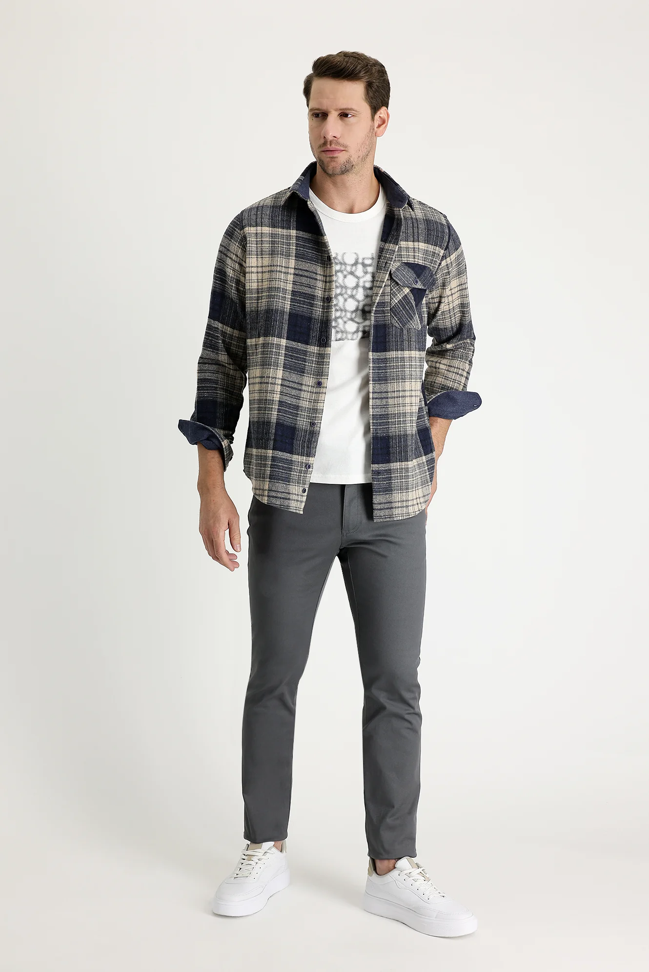 Orta Füme Regular Fit Standart Kesim Likralı Kanvas / Chino Pantolon