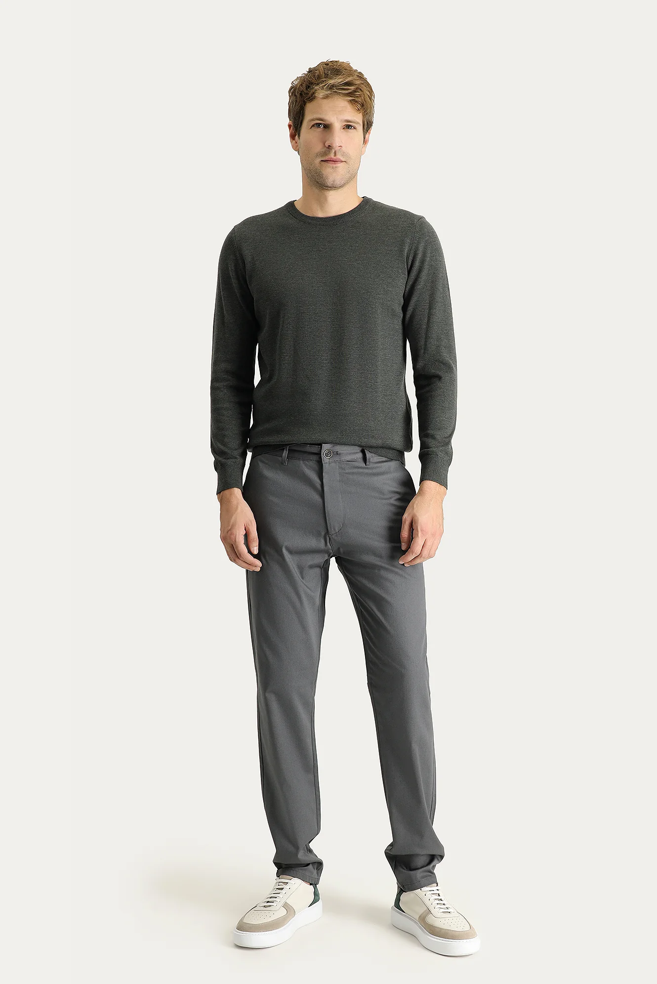 Orta Füme Regular Fit Standart Kesim Likralı Kanvas / Chino Pantolon - Image 2
