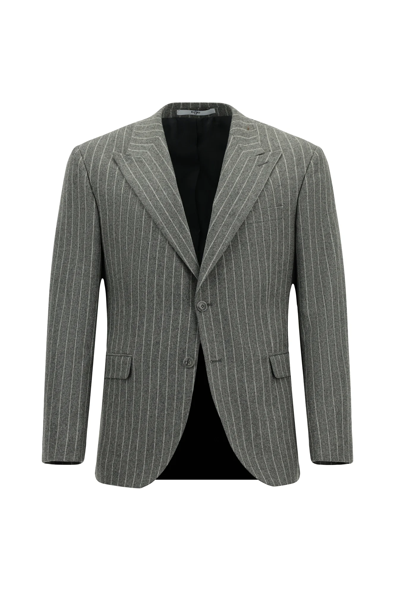 Orta Füme 6 Drop Regular Fit Standart Kesim Çizgili Yünlü Klasik Ceket - Image 7
