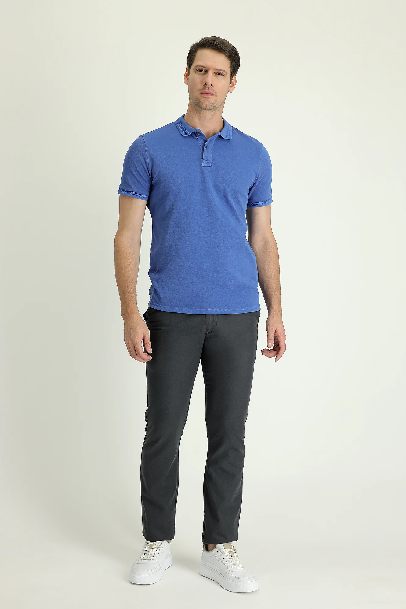Orta Füme Regular Fit Standart Kesim Tokalı Pamuklu Kanvas / Chino Pantolon