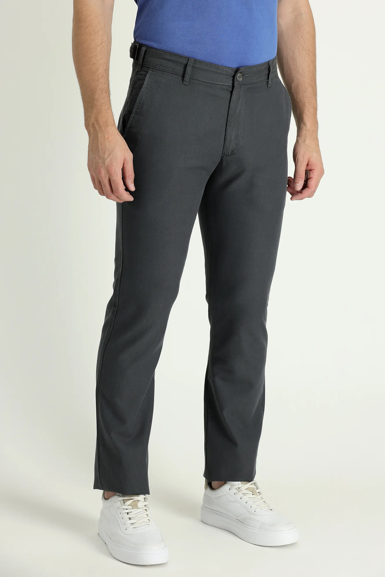 Orta Füme Regular Fit Standart Kesim Tokalı Pamuklu Kanvas / Chino Pantolon - Image 2