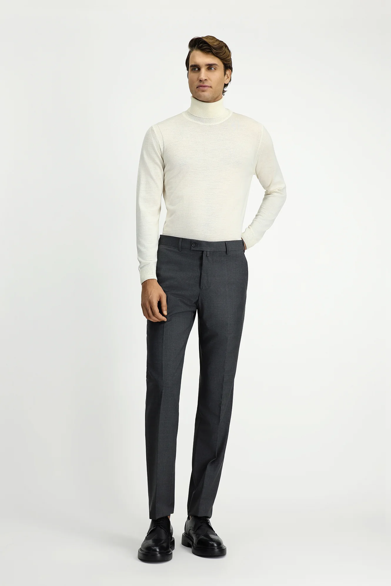 Orta Füme 6 Drop Regular Fit Standart Kesim Yünlü Klasik Kumaş Pantolon - Image 3