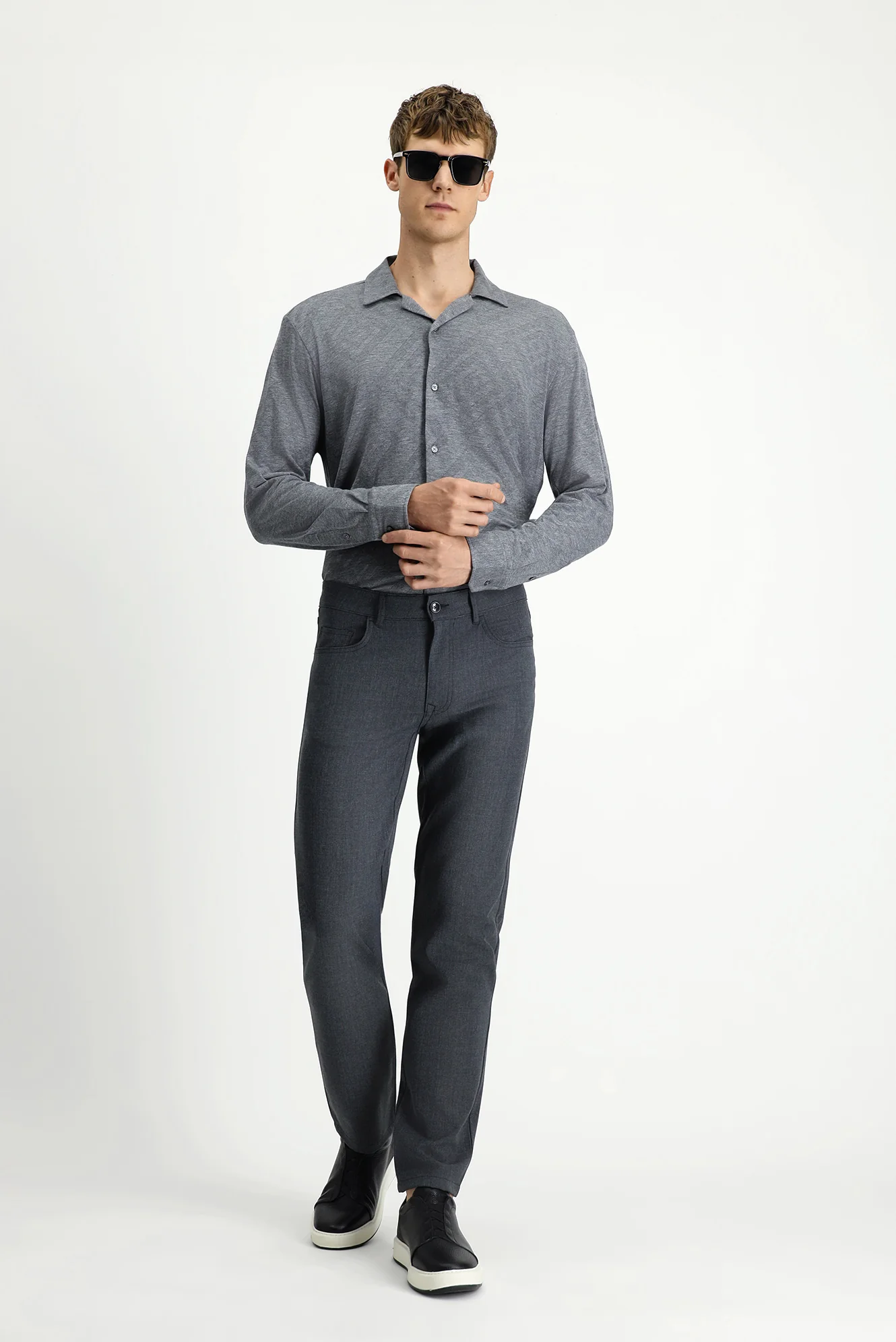 Orta Füme 6 Drop Regular Fit Standart Kesim Yünlü Kumaş Pantolon - Image 2