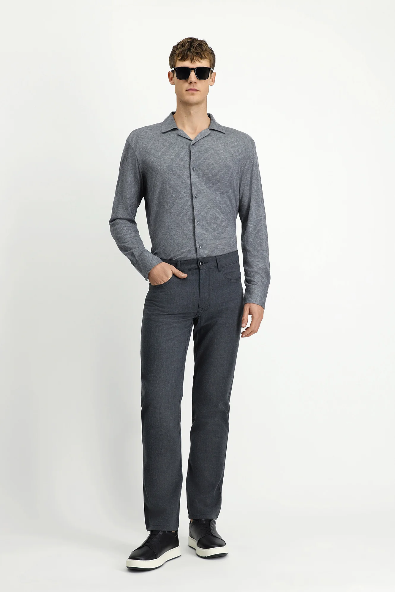 Orta Füme 6 Drop Regular Fit Standart Kesim Yünlü Kumaş Pantolon - Image 3