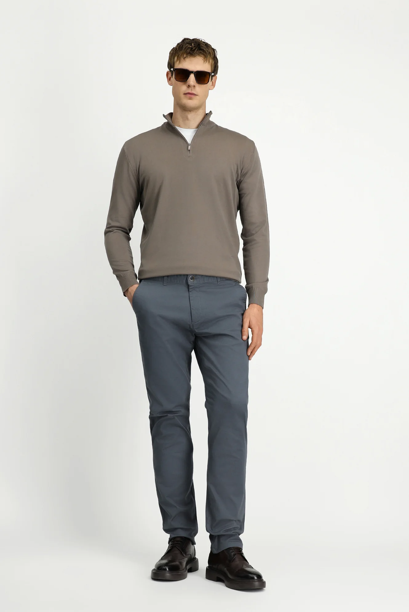 Orta Füme Relaxed Fit Rahat Kesim Yandan Cep Likralı Kanvas / Chino Pantolon