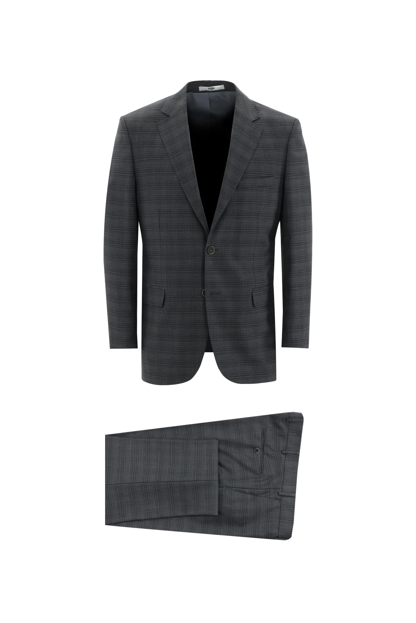 Orta Füme 4 Drop Relaxed Fit Rahat Kesim Ekose Takım Elbise