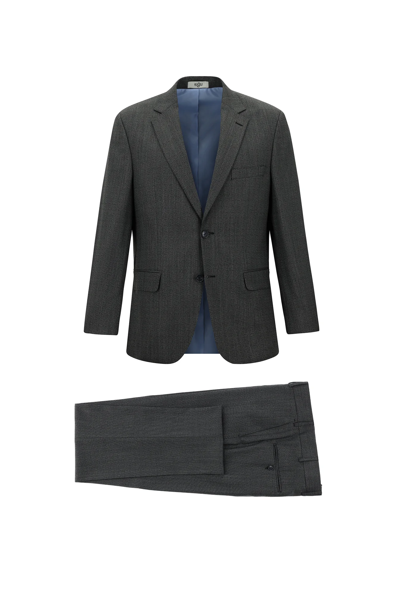 Orta Füme 4 Drop Relaxed Fit Rahat Kesim Yünlü Desenli Takım Elbise