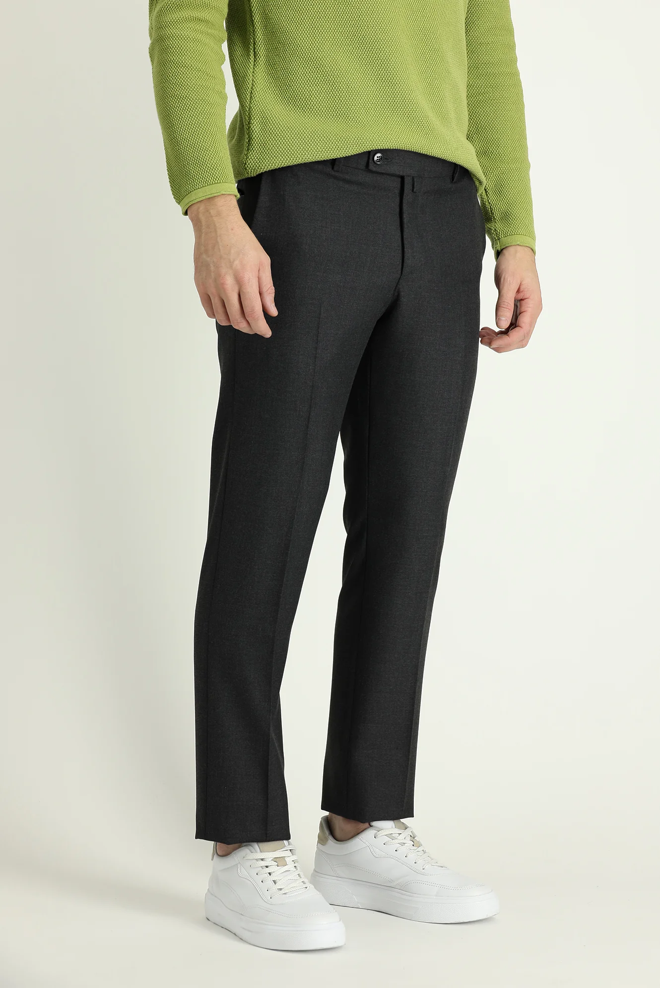 Orta Füme 4 Drop Relaxed Fit Rahat Kesim Yünlü Klasik Kumaş Pantolon - Image 2