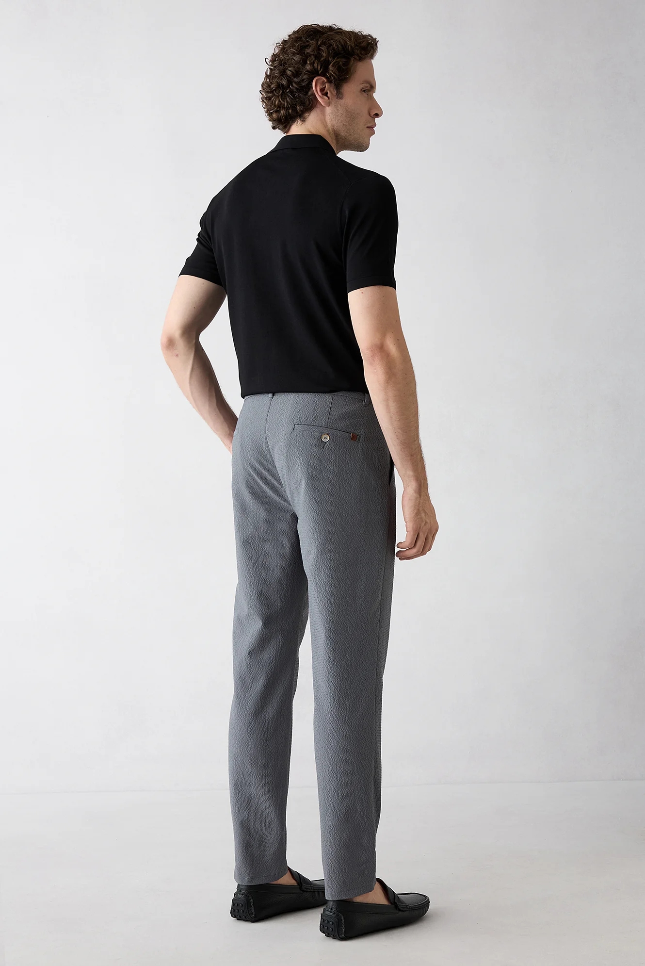 Orta Füme Straight Slim Fit Likralı Gofreli Çizgili Kanvas / Chino Pantolon - Image 5