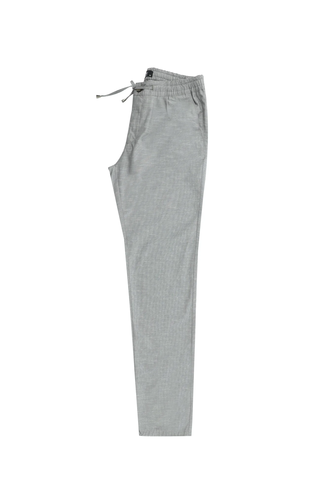 Orta Füme Slim Fit Dar Kesim Beli Lastikli İpli Desenli Likralı Pantolon