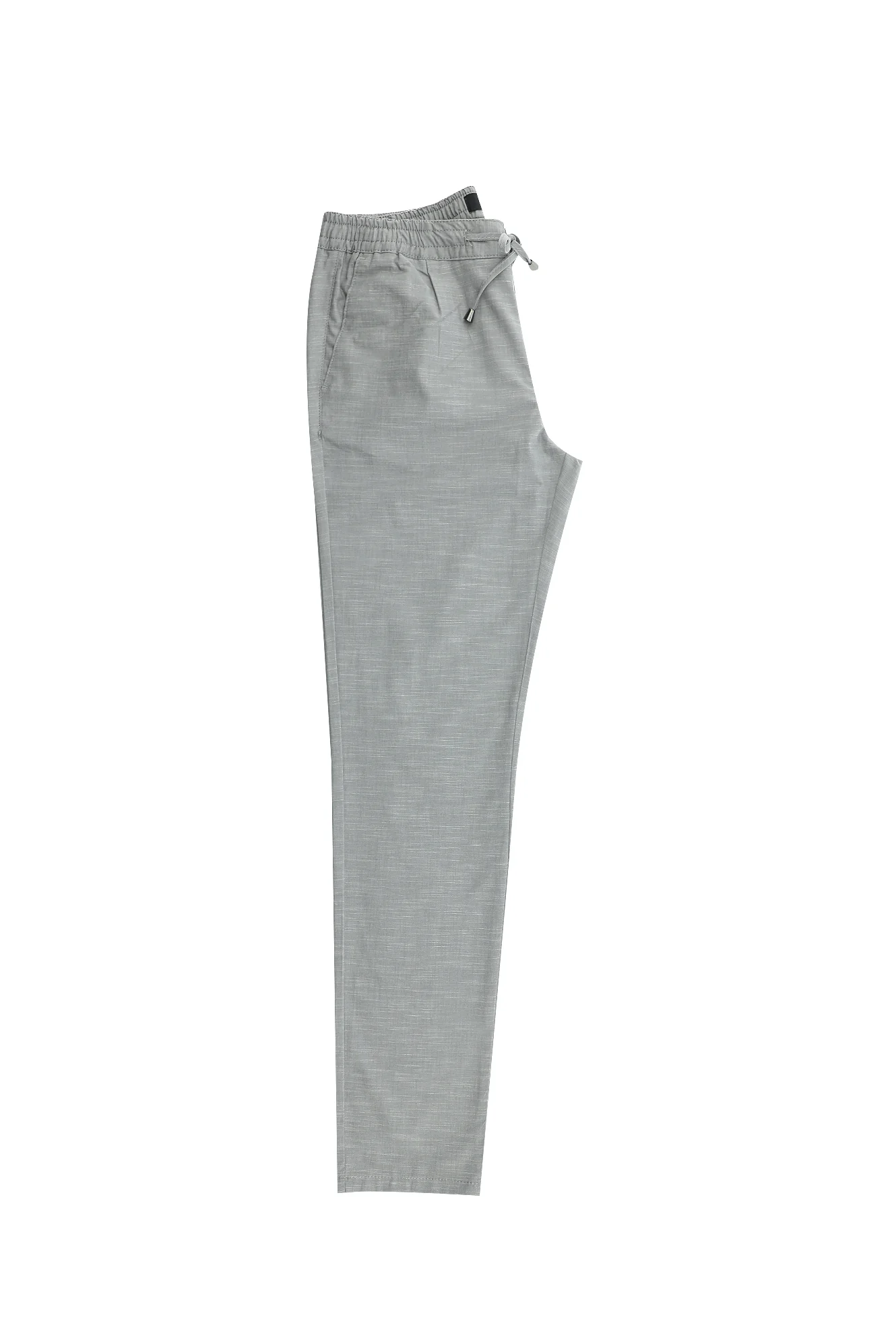 Orta Füme Slim Fit Dar Kesim Beli Lastikli İpli Desenli Likralı Pantolon - Image 2
