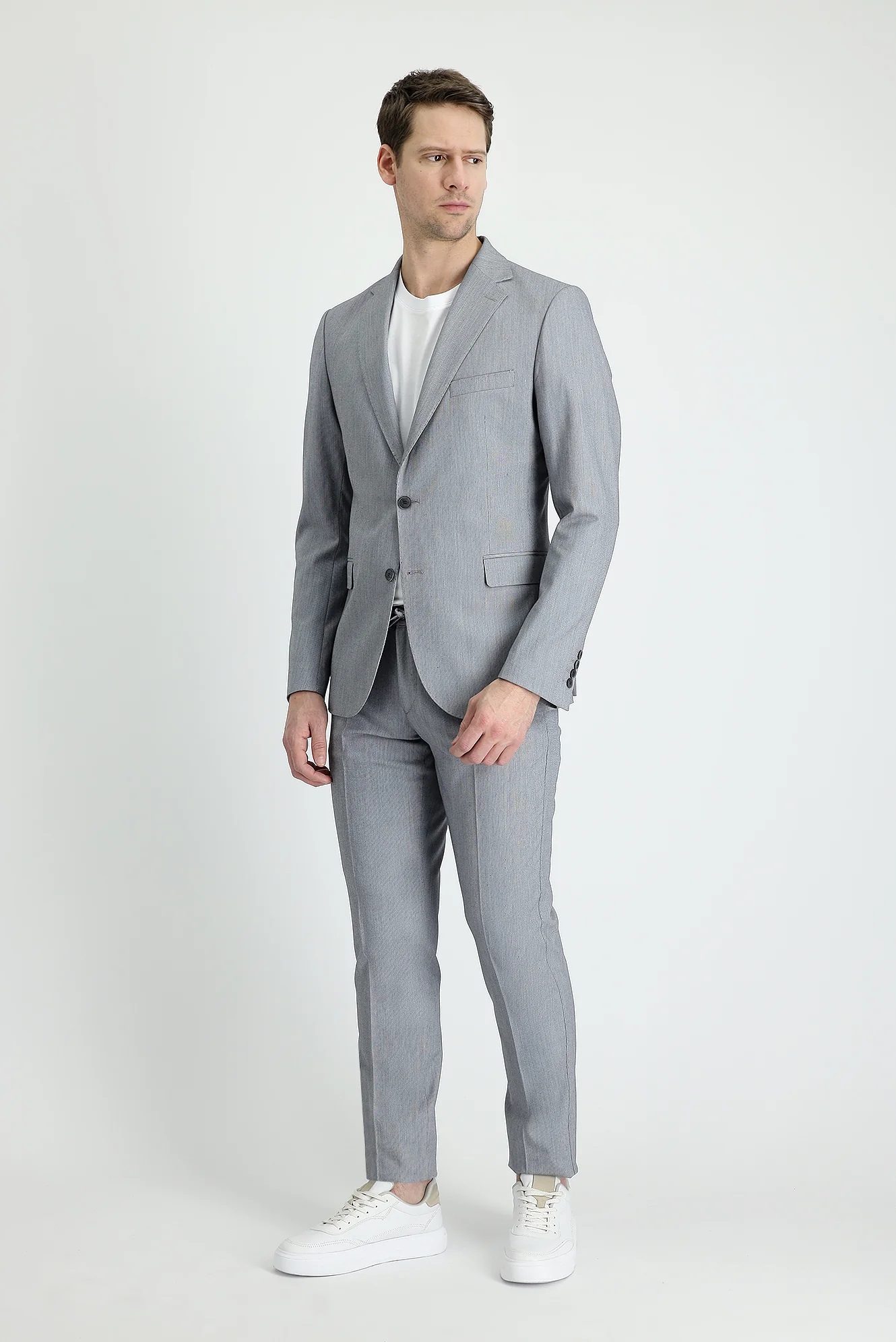 Orta Füme 7 Drop Slim Fit Dar Kesim Beli Lastikli İpli Takım Elbise