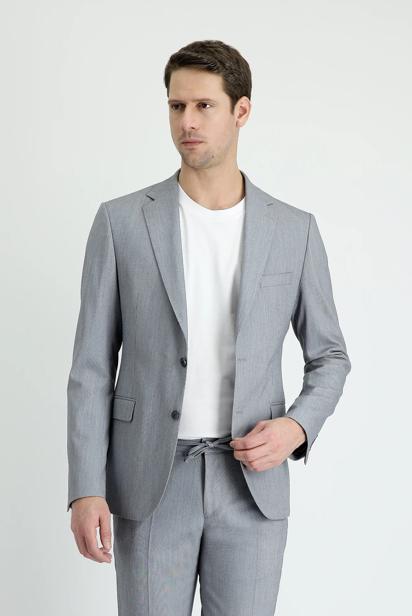 Orta Füme 7 Drop Slim Fit Dar Kesim Beli Lastikli İpli Takım Elbise - Image 2