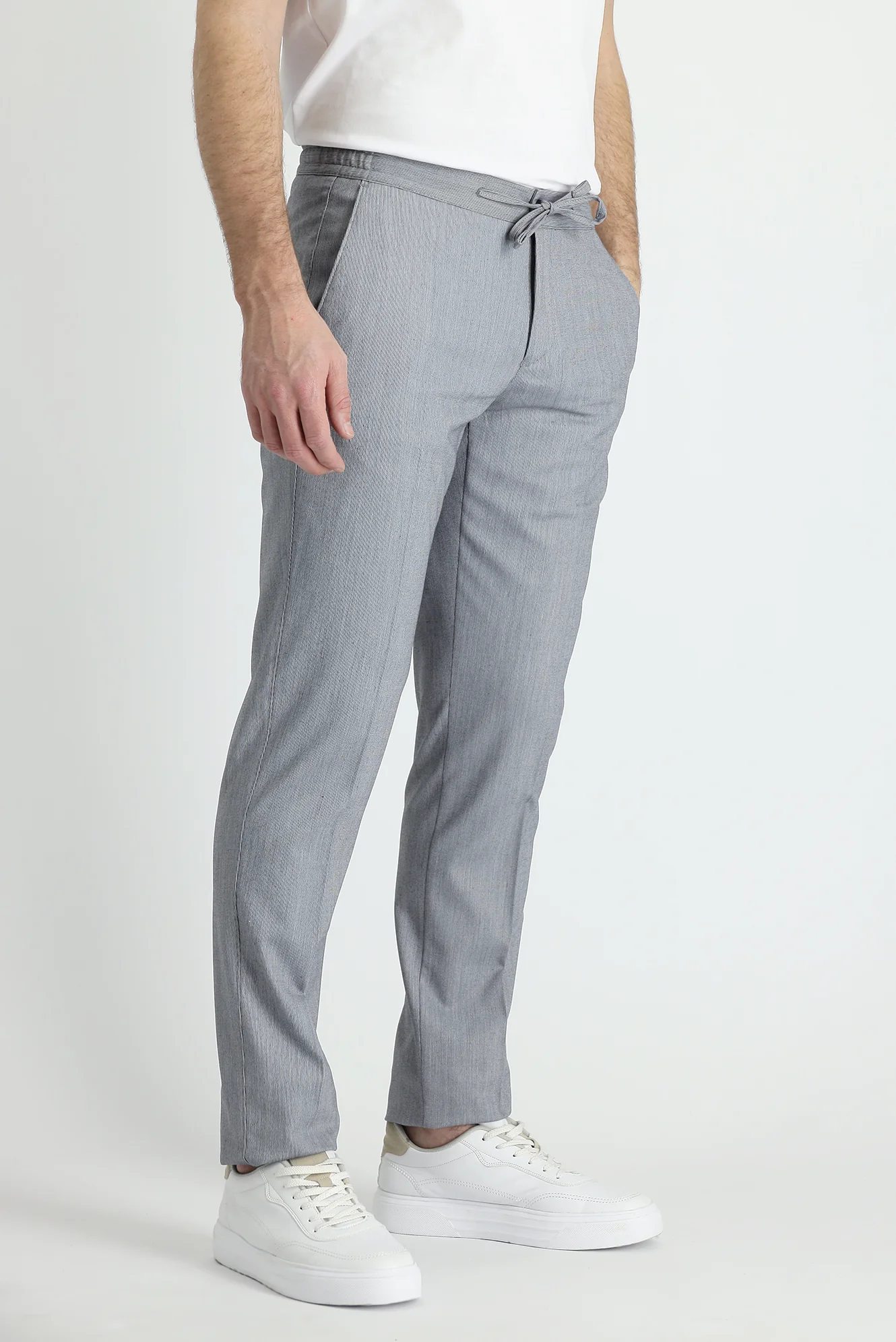 Orta Füme 7 Drop Slim Fit Dar Kesim Beli Lastikli İpli Takım Elbise - Image 4