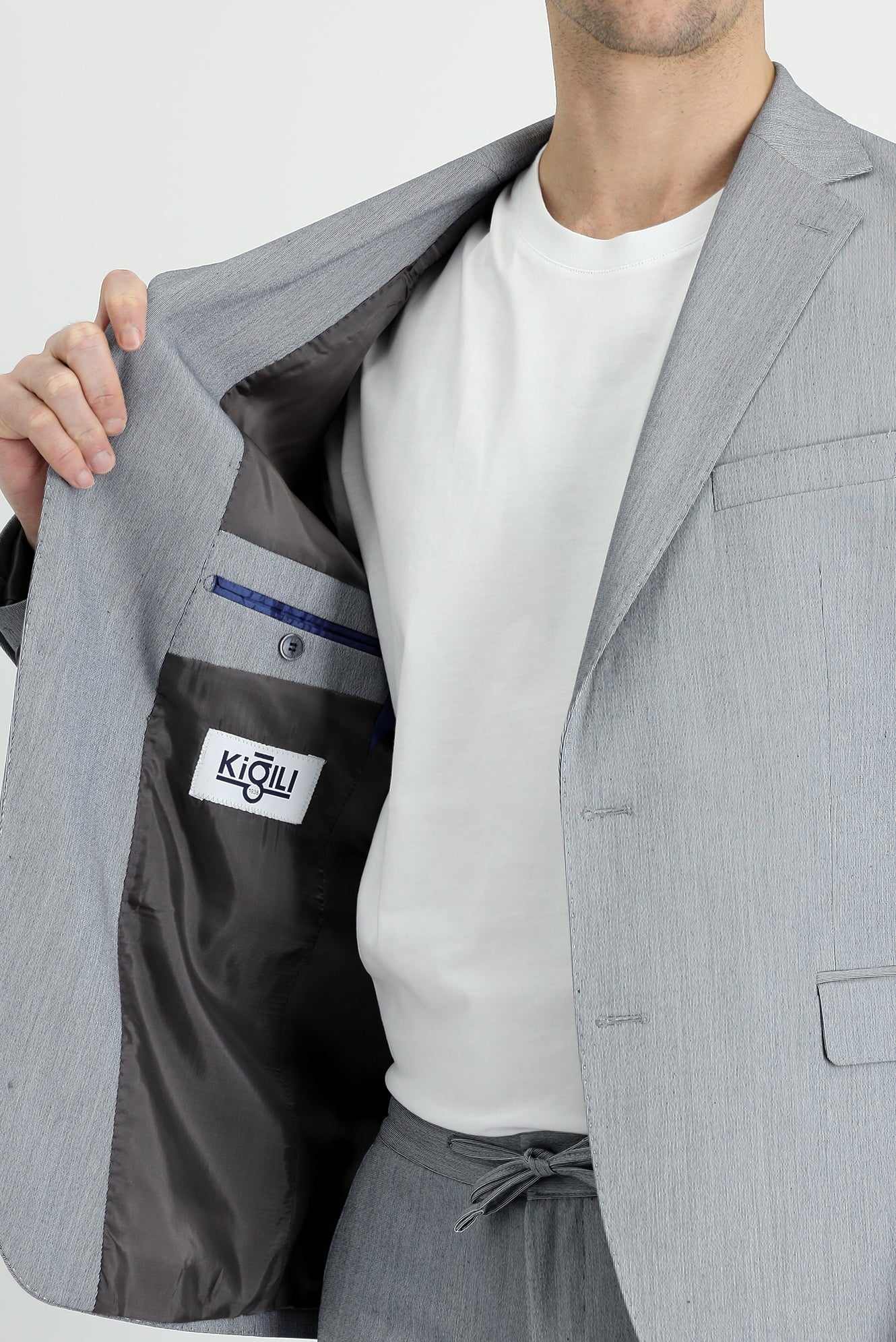 Orta Füme 7 Drop Slim Fit Dar Kesim Beli Lastikli İpli Takım Elbise - Image 5