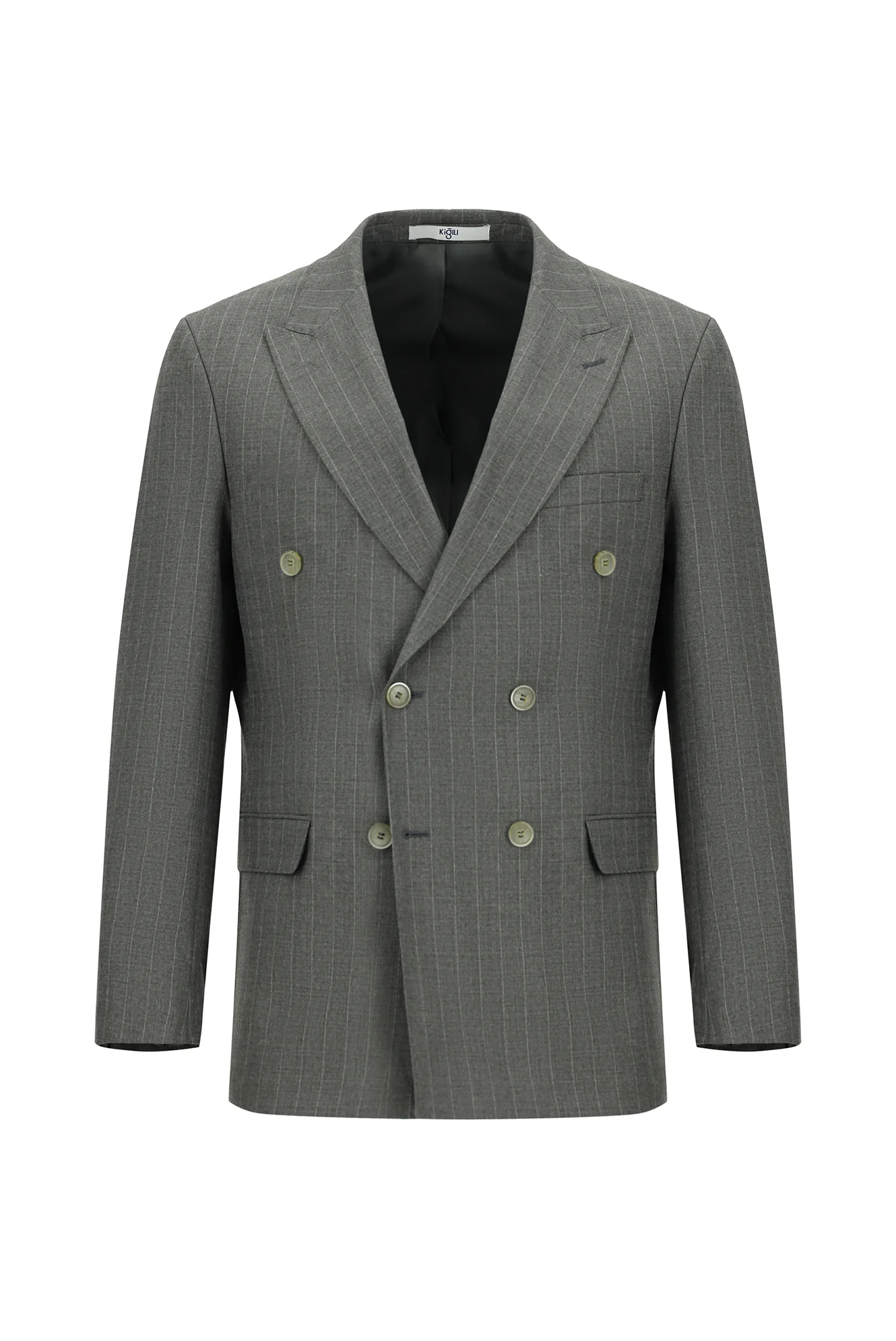 Orta Füme 7 Drop Slim Fit Dar Kesim Çizgili Kruvaze Takım Elbise - Image 2
