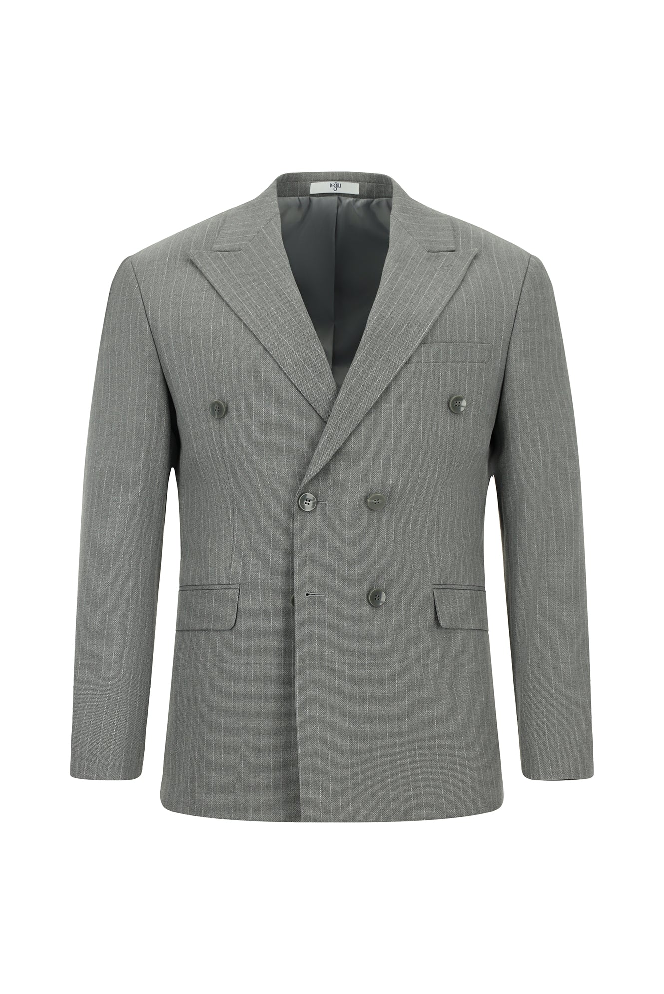 Orta Füme 7 Drop Slim Fit Dar Kesim Çizgili Kruvaze Takım Elbise - Image 2