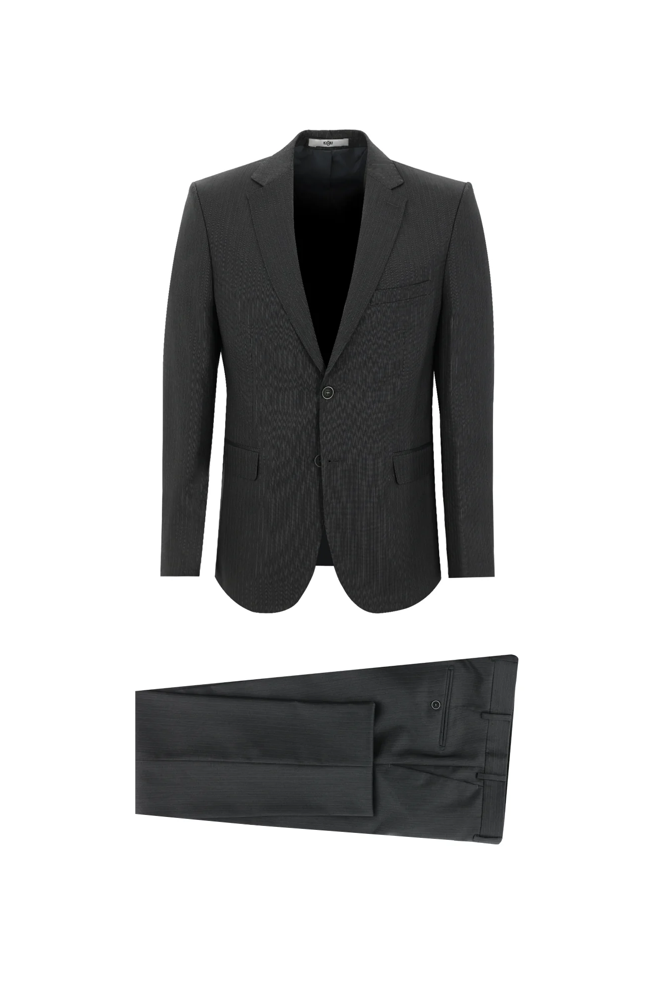 Orta Füme 7 Drop Slim Fit Dar Kesim Çizgili Takım Elbise