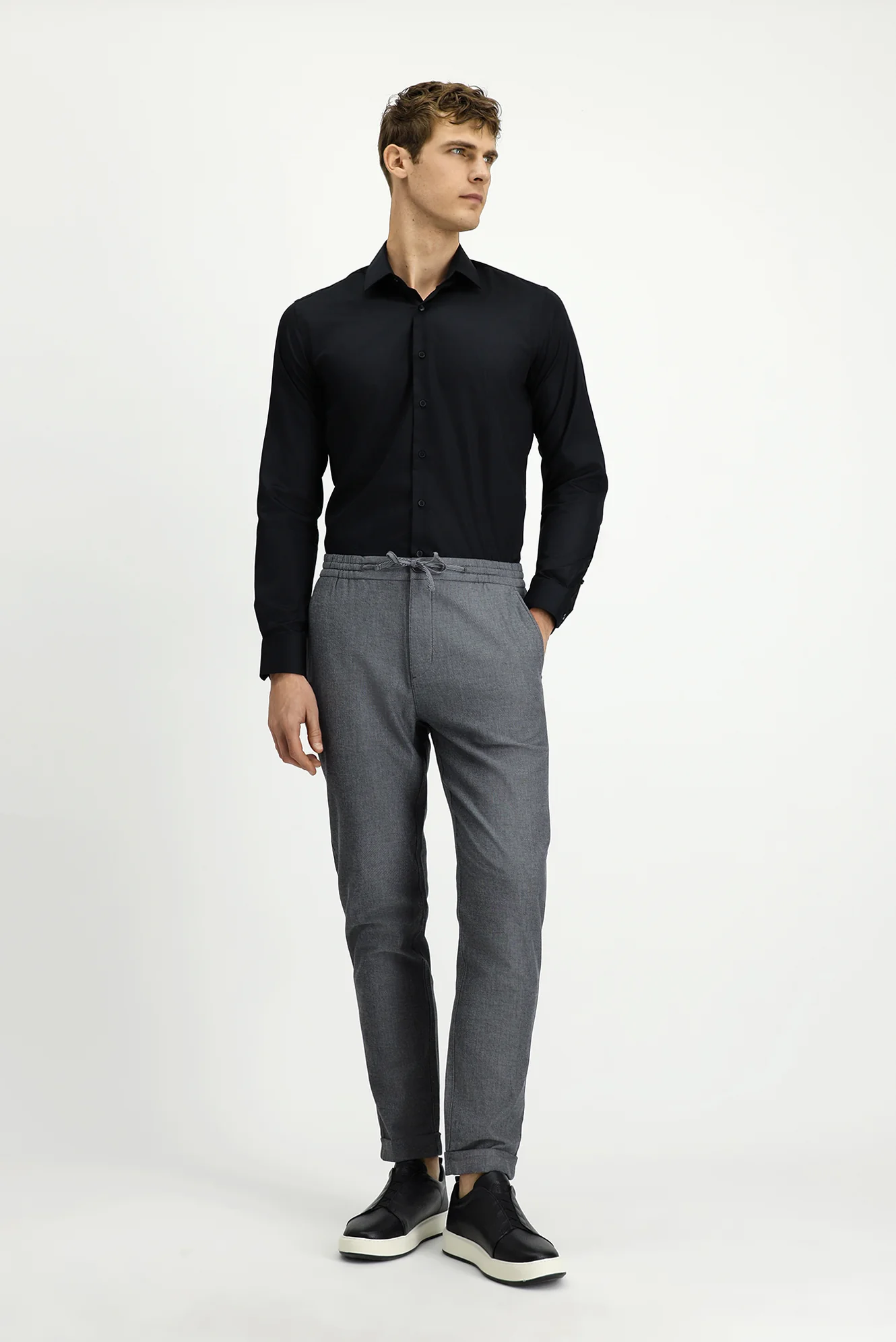 Orta Füme Slim Fit Dar Kesim Desenli Beli Lastikli İpli Likralı Jogger Pantolon