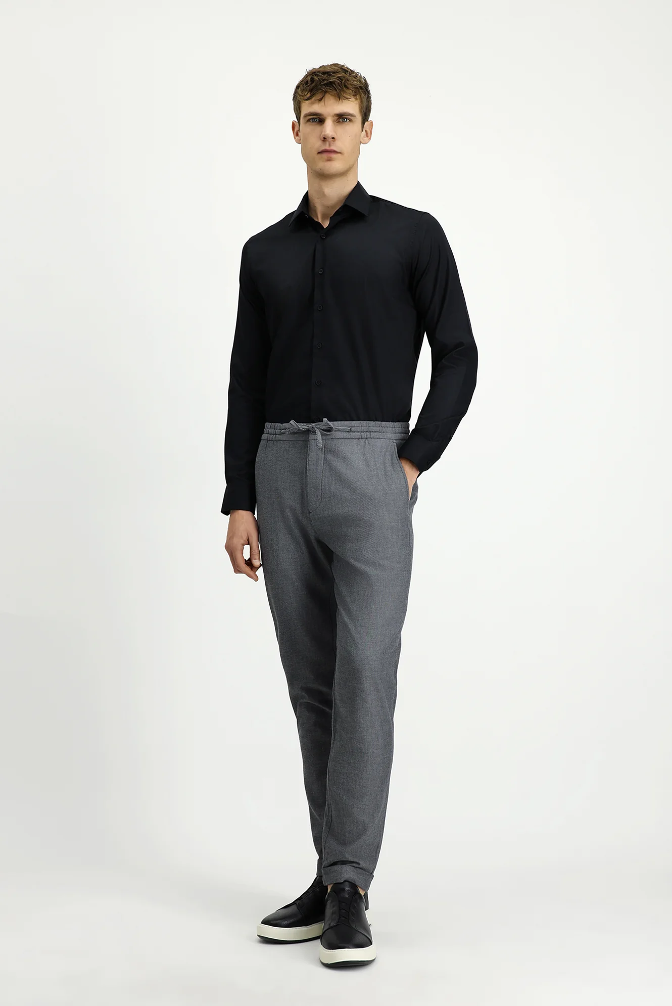 Orta Füme Slim Fit Dar Kesim Desenli Beli Lastikli İpli Likralı Jogger Pantolon - Image 3