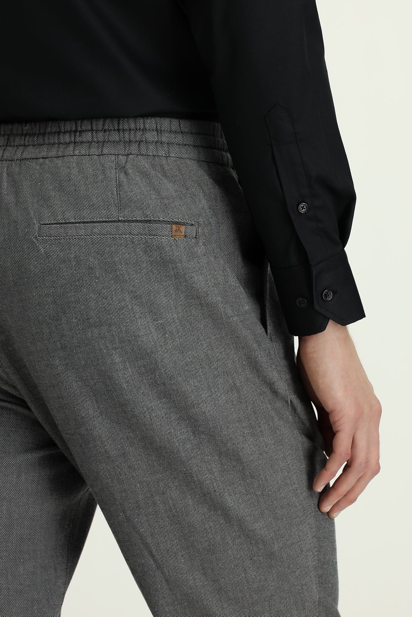 Orta Füme Slim Fit Dar Kesim Desenli Beli Lastikli İpli Likralı Jogger Pantolon - Image 5