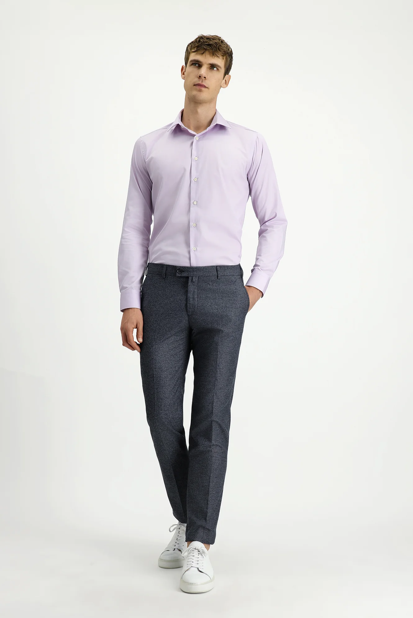 Orta Füme 7 Drop Slim Fit Dar Kesim Desenli Likralı Klasik Kumaş Pantolon