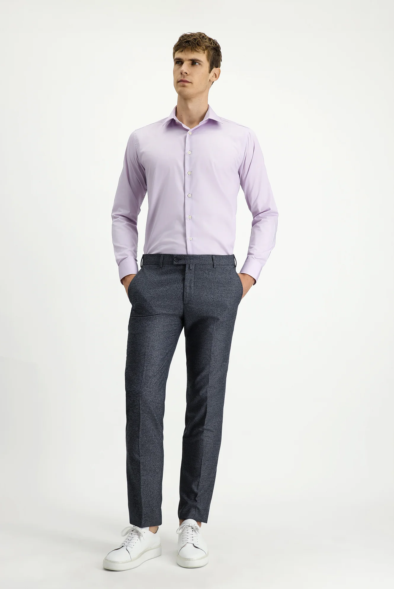 Orta Füme 7 Drop Slim Fit Dar Kesim Desenli Likralı Klasik Kumaş Pantolon - Image 3