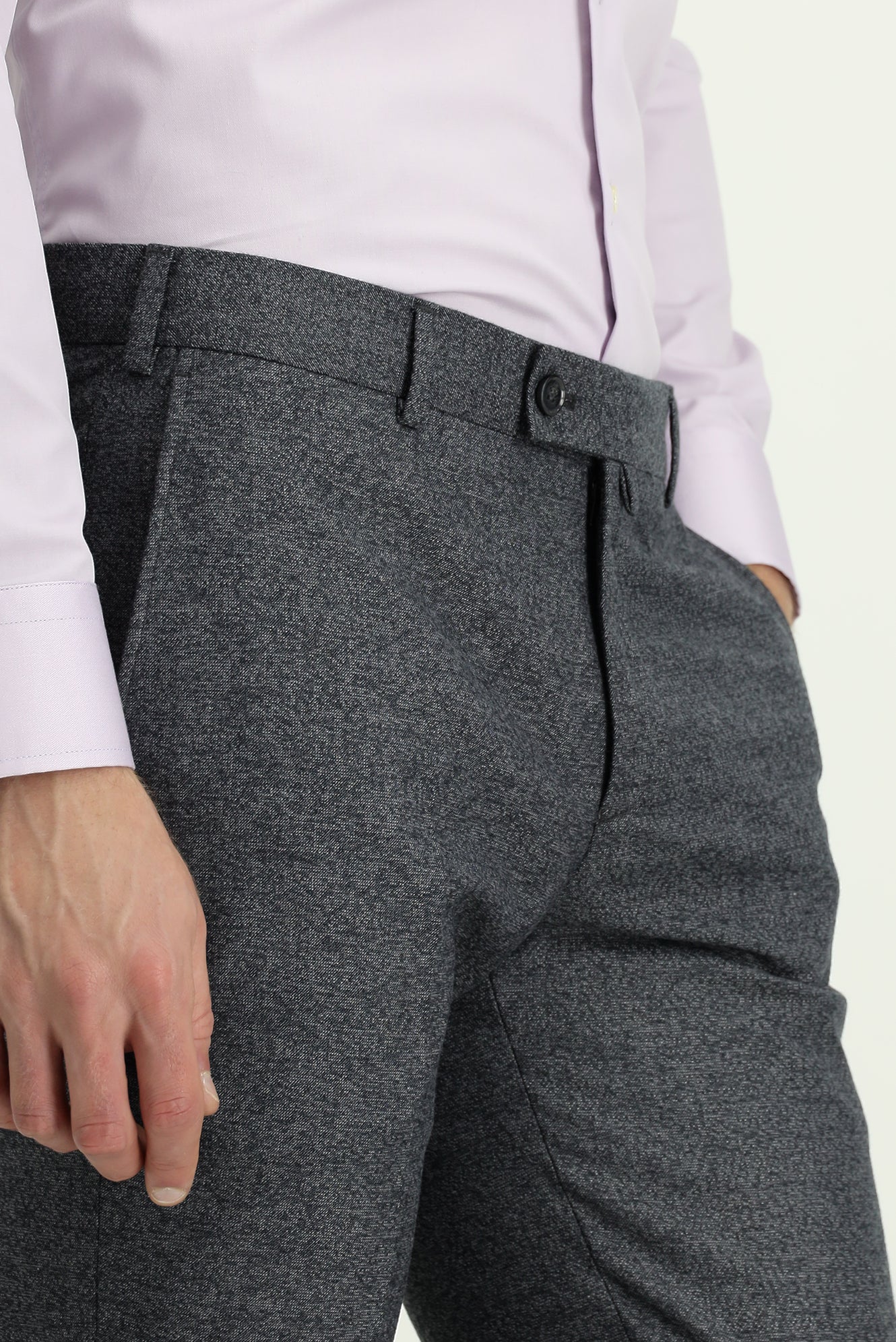 Orta Füme 7 Drop Slim Fit Dar Kesim Desenli Likralı Klasik Kumaş Pantolon - Image 5