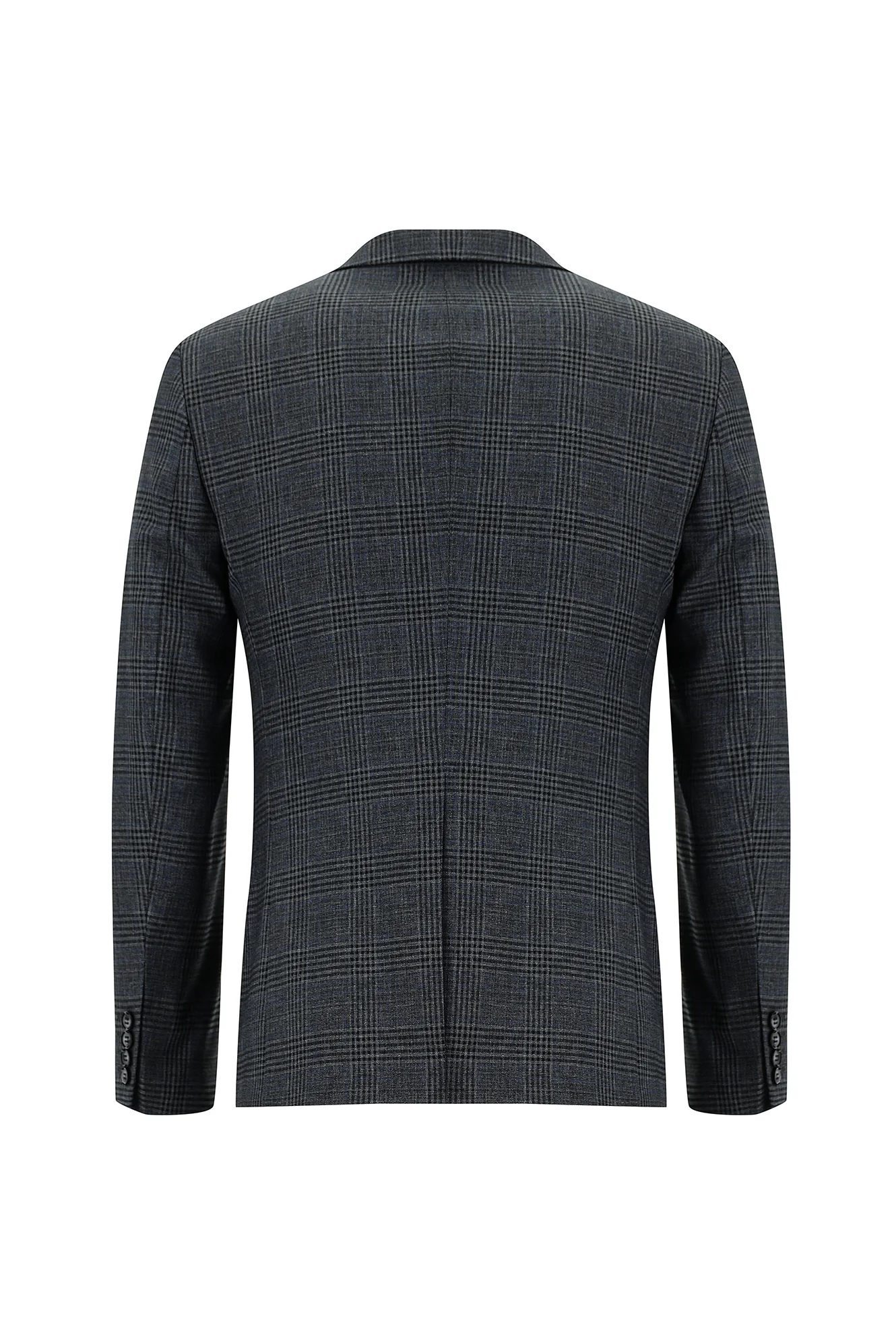 Orta Füme 7 Drop Slim Fit Dar Kesim Ekose Yelekli Kombinli Takım Elbise - Image 3
