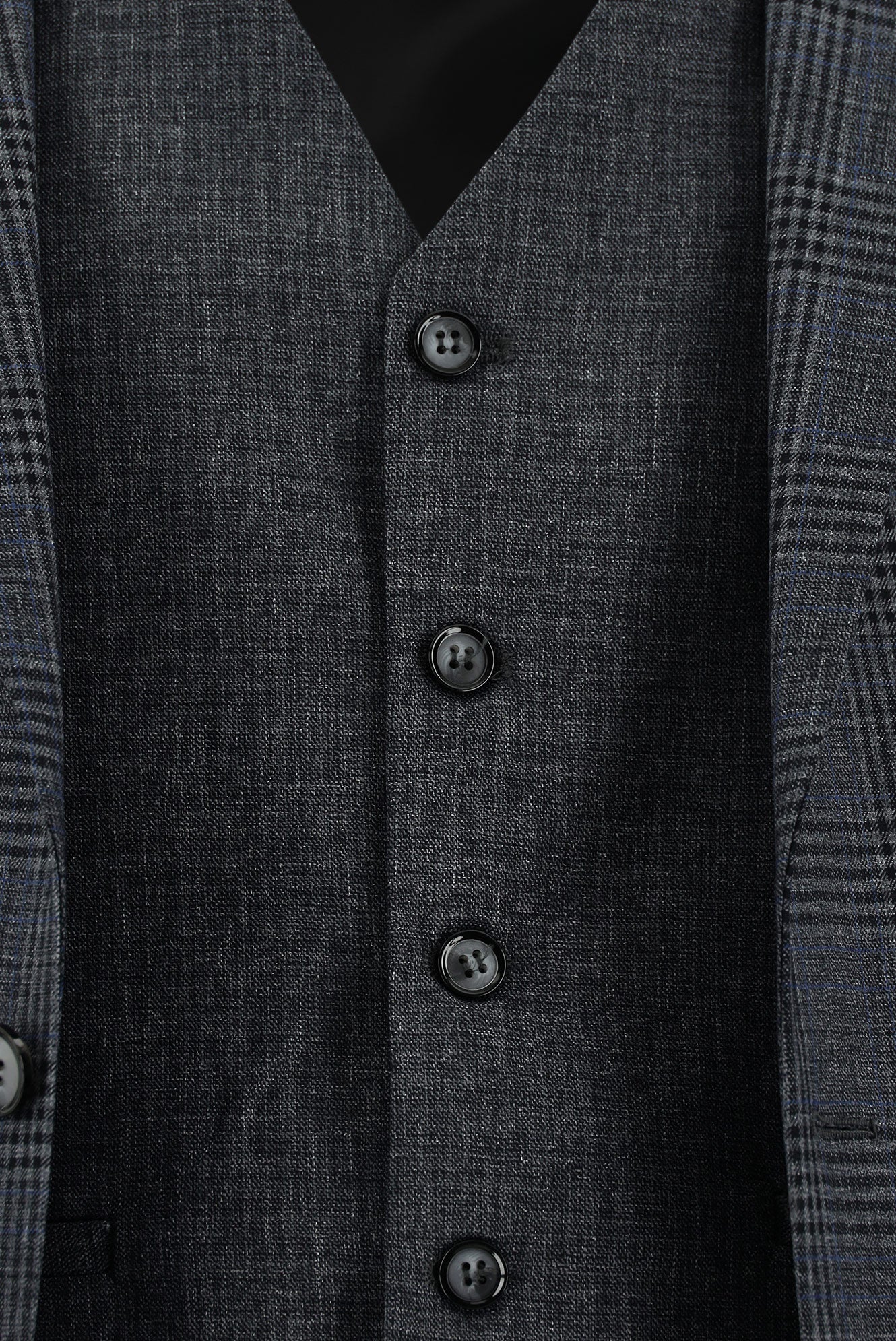 Orta Füme 7 Drop Slim Fit Dar Kesim Ekose Yelekli Kombinli Takım Elbise - Image 6