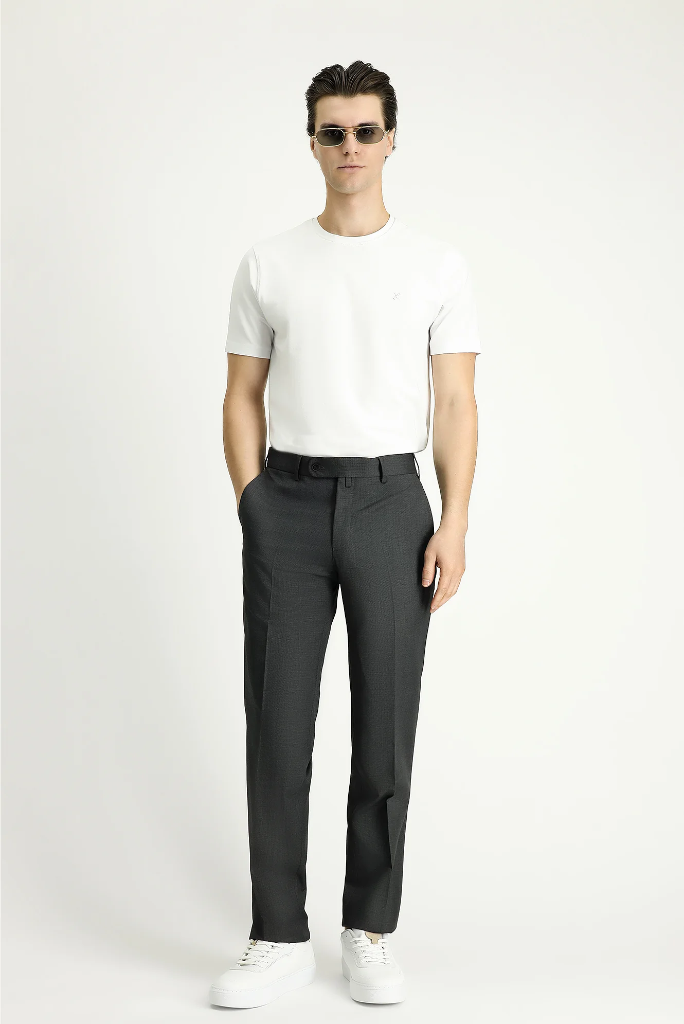 Orta Füme 7 Drop Slim Fit Dar Kesim Klasik Kumaş Pantolon