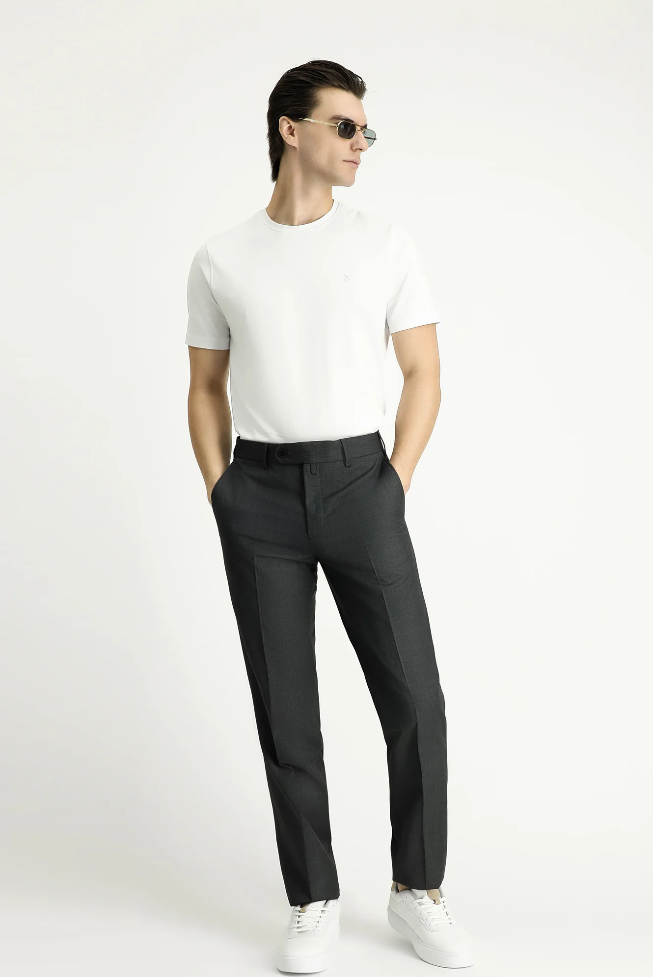 Orta Füme 7 Drop Slim Fit Dar Kesim Klasik Kumaş Pantolon - Image 2