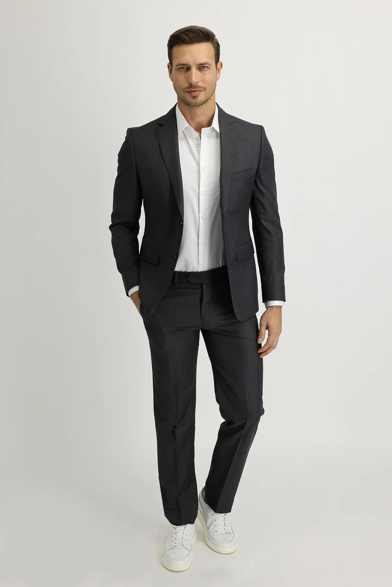 Orta Füme 7 Drop Slim Fit Dar Kesim Takım Elbise