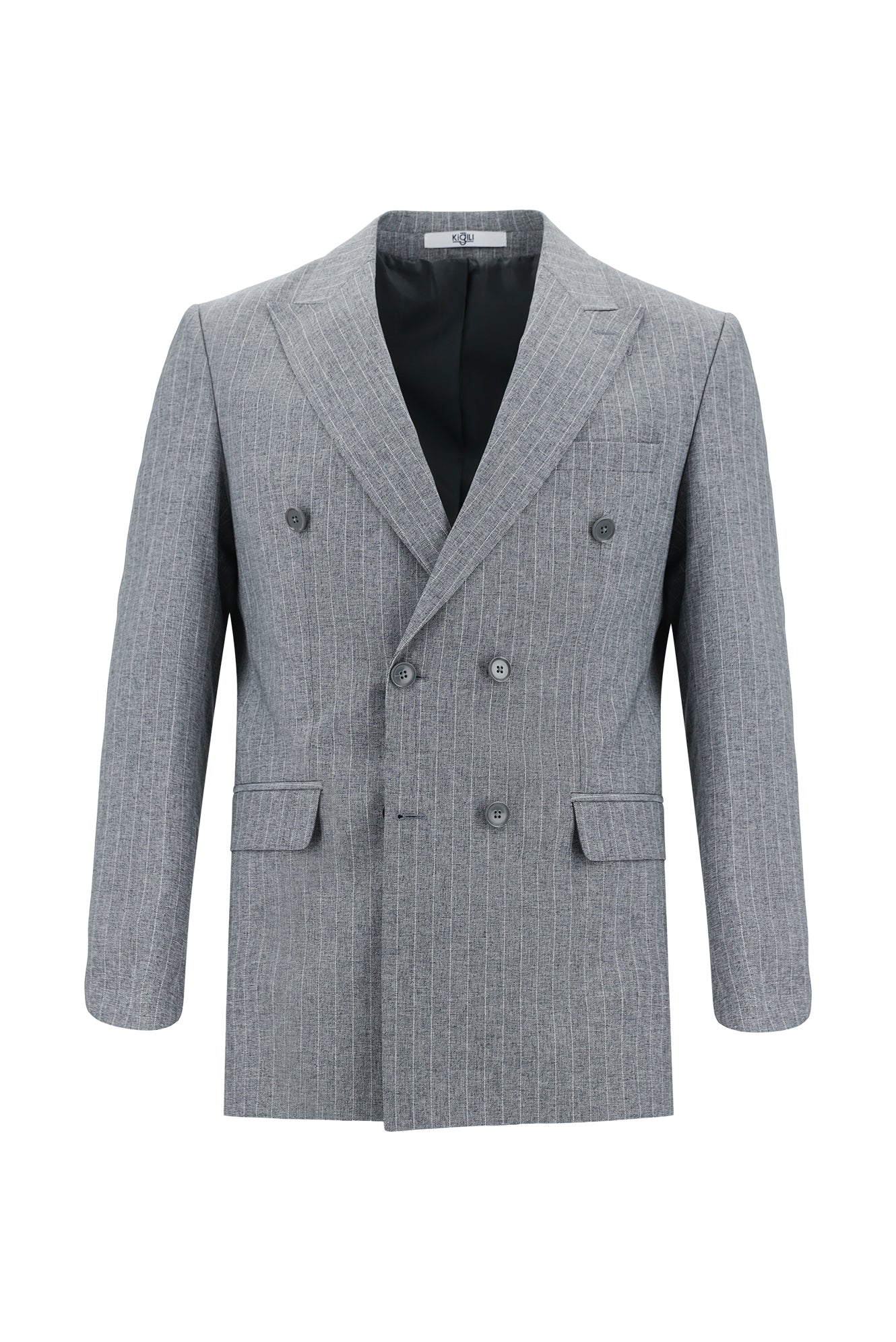 Orta Füme 7 Drop Slim Fit Dar Kesim Kruvaze Çizgili Takım Elbise - Image 2