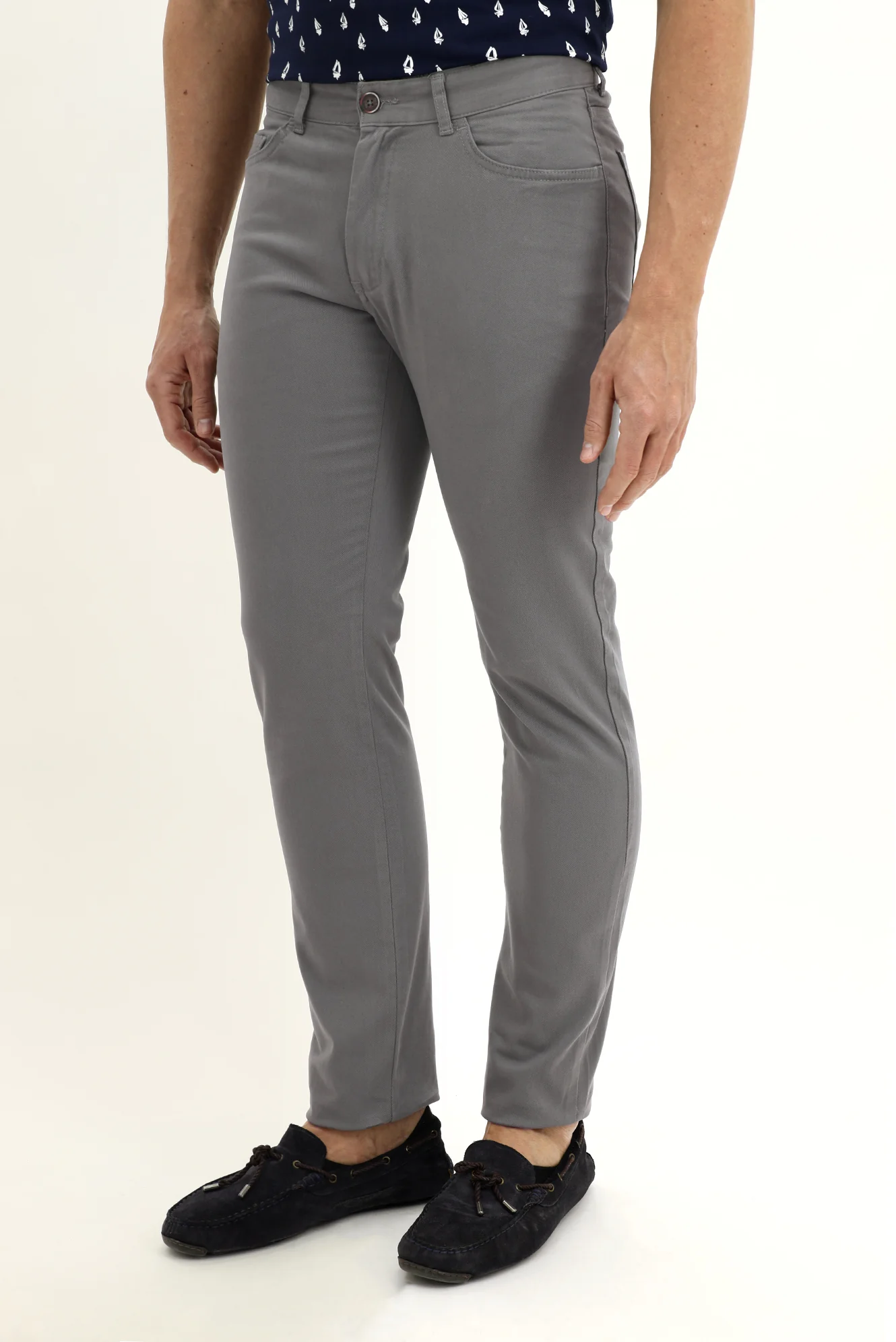 Orta Füme Slim Fit Dar Kesim Likralı Kanvas / Chino Pantolon - Image 2
