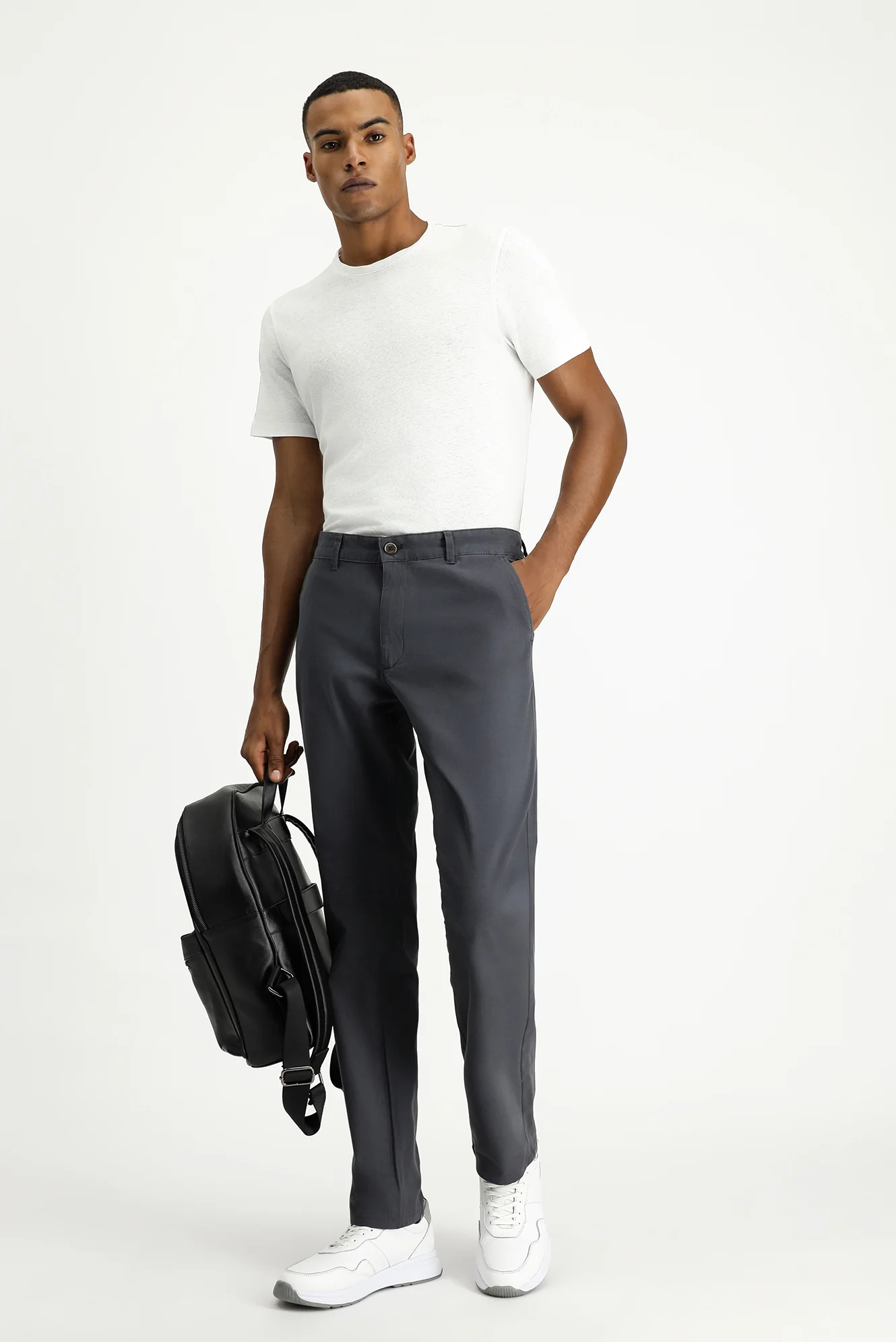 Orta Füme Slim Fit Dar Kesim Likralı Kanvas / Chino Pantolon - Image 2