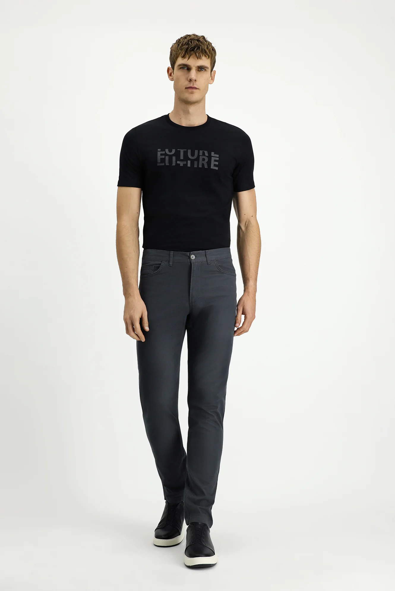 Orta Füme Slim Fit Dar Kesim Likralı Yandan Cepli Kanvas / Chino Pantolon