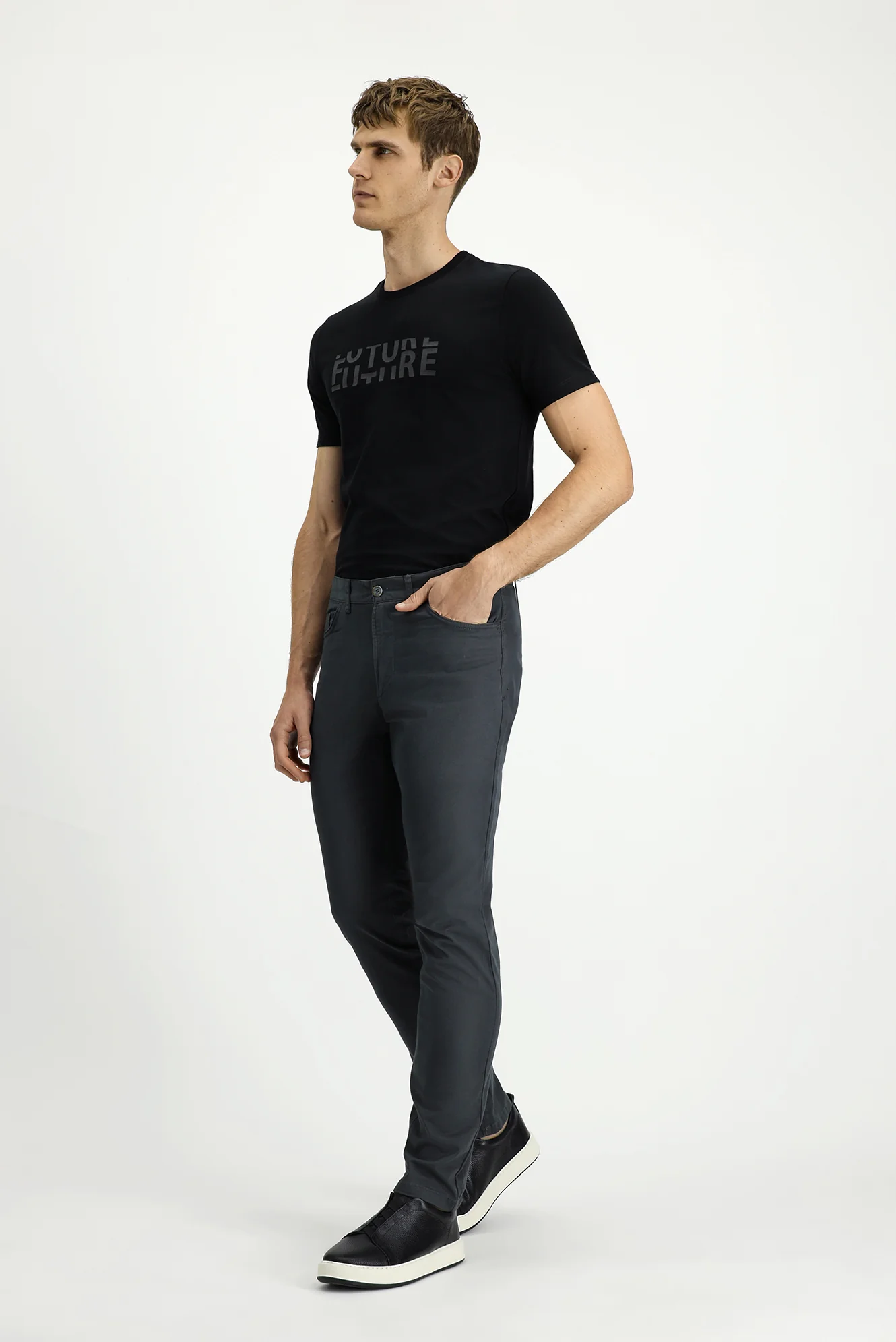 Orta Füme Slim Fit Dar Kesim Likralı Yandan Cepli Kanvas / Chino Pantolon - Image 2