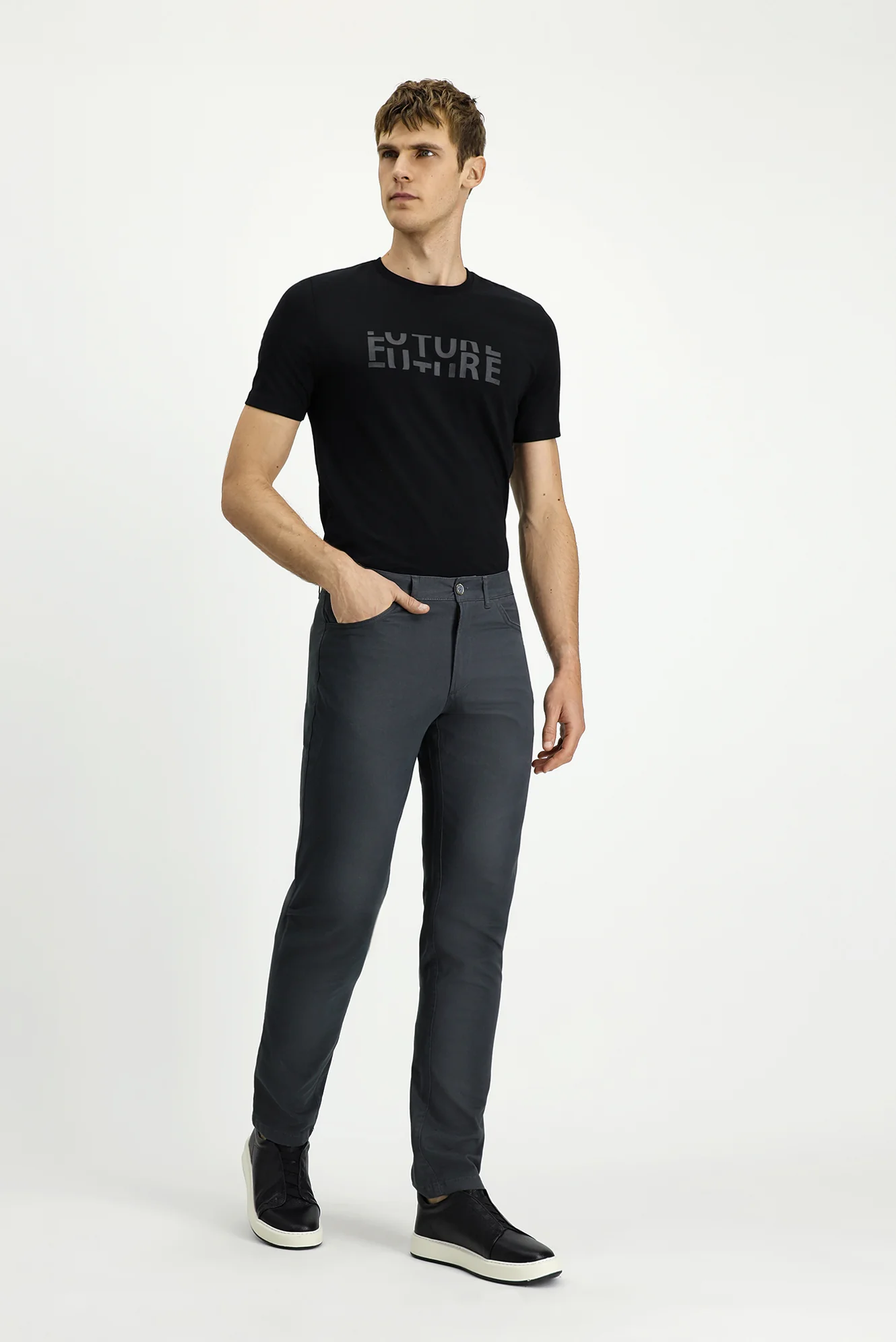 Orta Füme Slim Fit Dar Kesim Likralı Yandan Cepli Kanvas / Chino Pantolon - Image 3