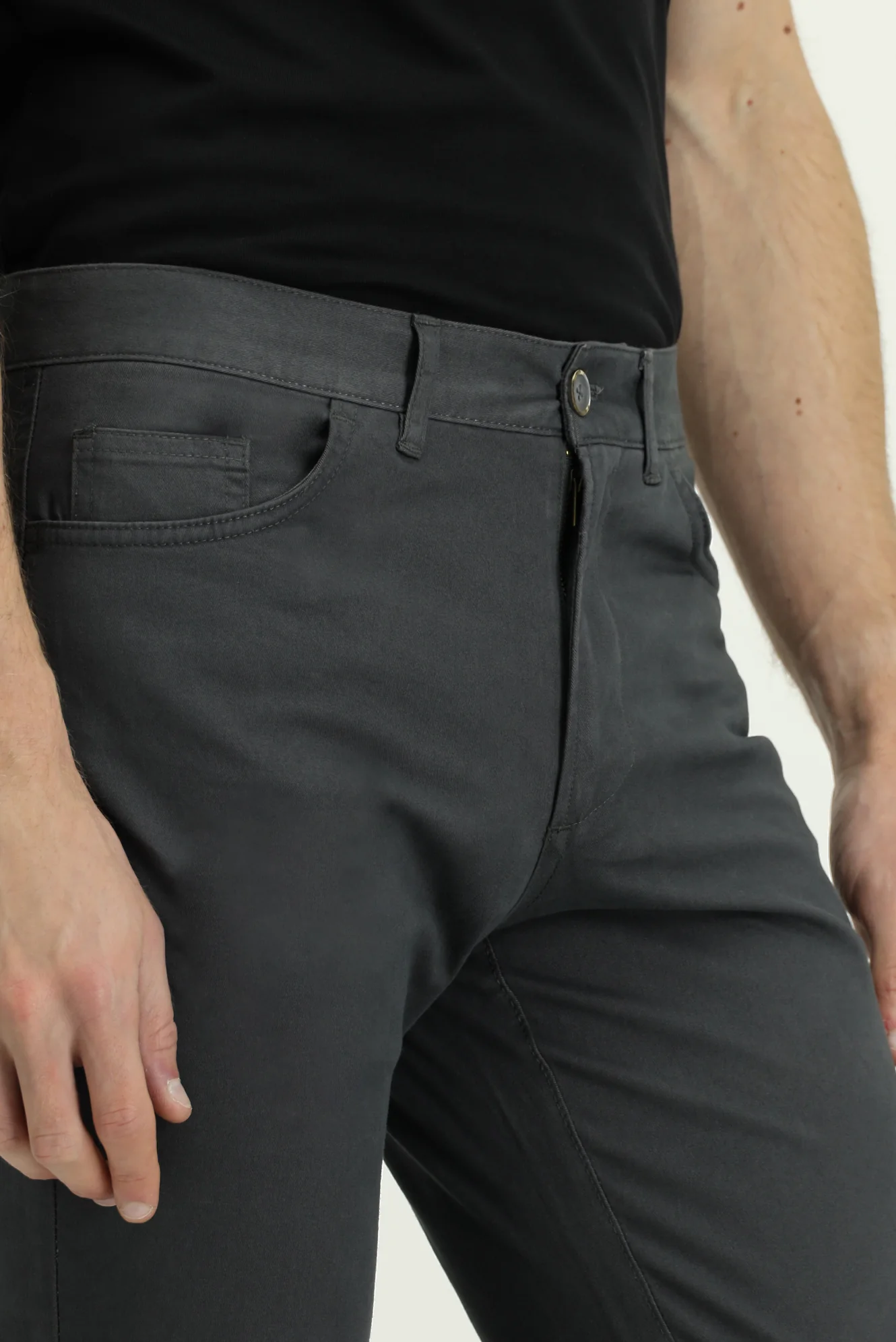 Orta Füme Slim Fit Dar Kesim Likralı Yandan Cepli Kanvas / Chino Pantolon - Image 6