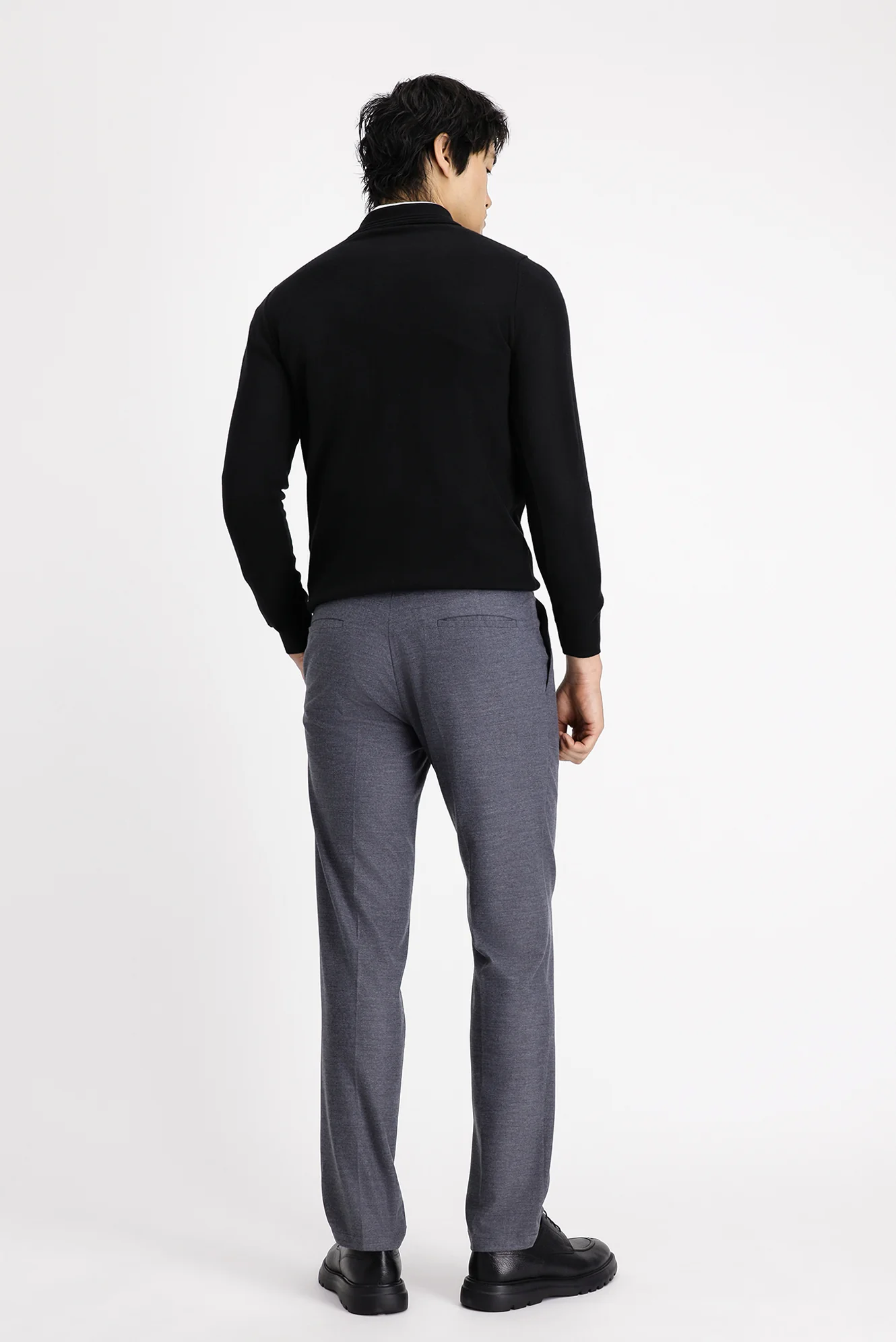 Orta Füme 7 Drop Slim Fit Dar Kesim Likralı Pileli Klasik Kumaş Pantolon - Image 3