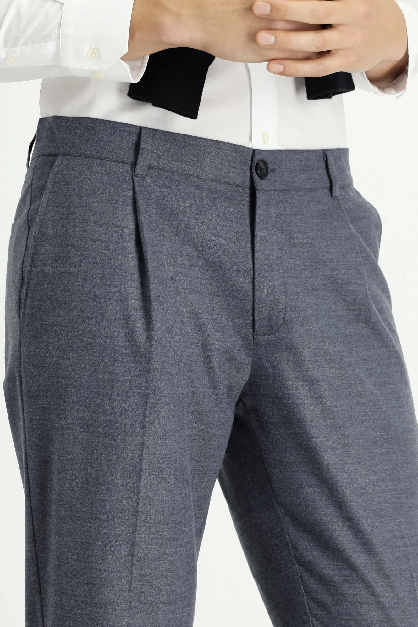 Orta Füme 7 Drop Slim Fit Dar Kesim Likralı Pileli Klasik Kumaş Pantolon - Image 4