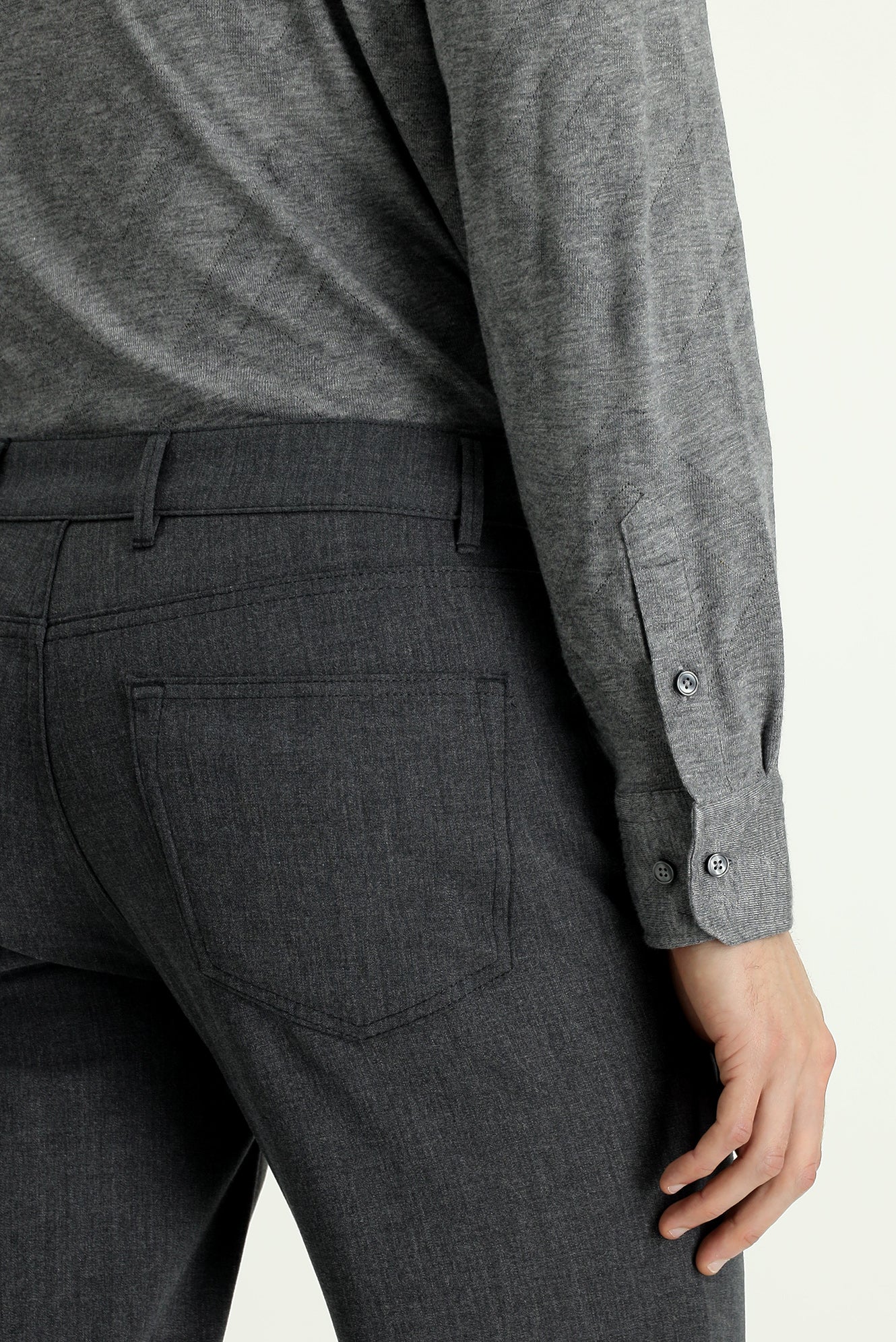 Orta Füme 7 Drop Slim Fit Dar Kesim Yünlü Kumaş Pantolon - Image 6