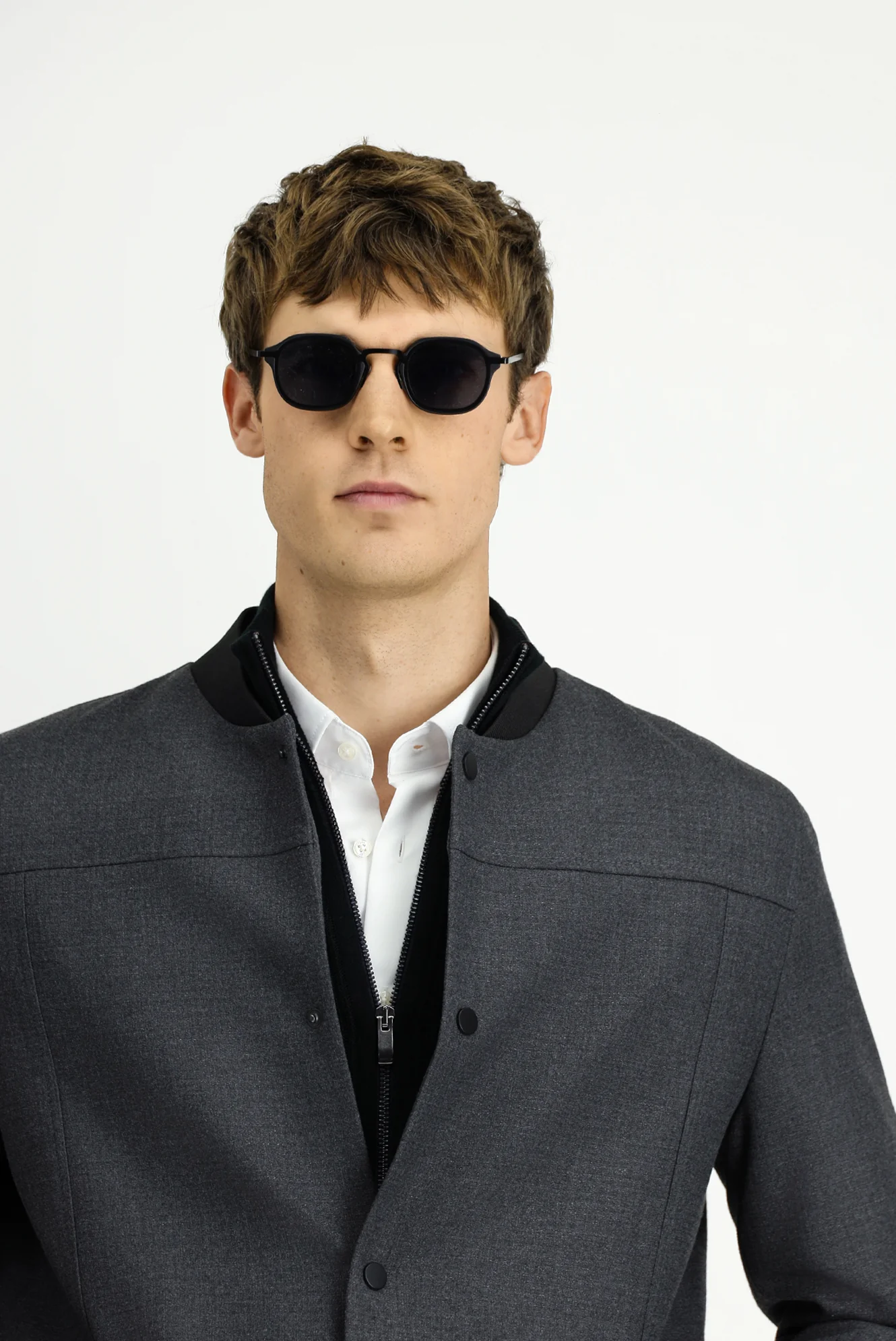 Orta Füme Slim Fit Dar Kesim Likralı Çıtçıtlı Cepli Bomber Ceket Mont - Image 3