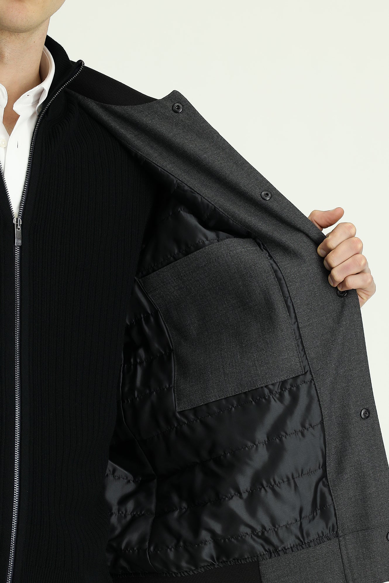 Orta Füme Slim Fit Dar Kesim Likralı Çıtçıtlı Cepli Bomber Ceket Mont - Image 7