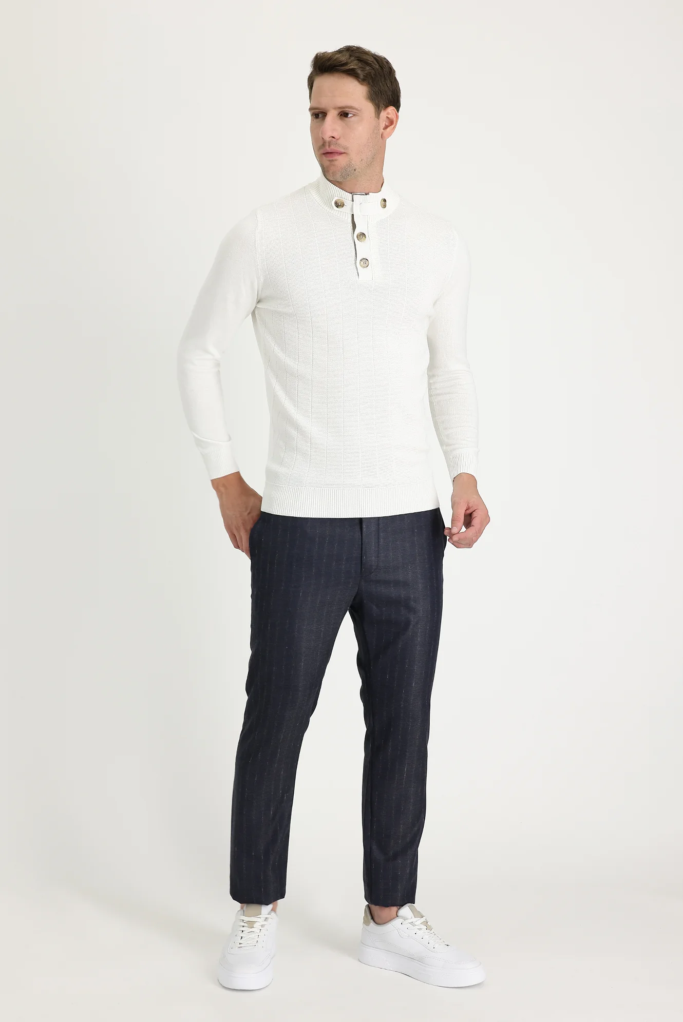 Orta Füme Super Slim Fit Ekstra Dar Kesim Desenli Klasik Kumaş Pantolon