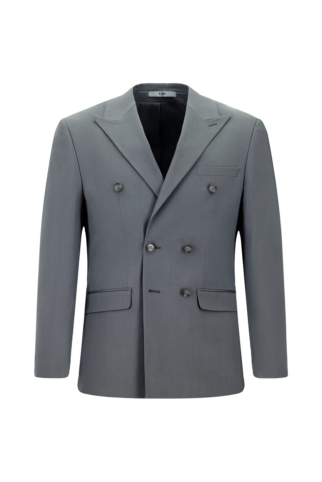 Orta Füme 7 Drop Super Slim Fit Eksra Dar Kesim Pamuklu Lyocell Kruvaze Takım Elbise - Image 2