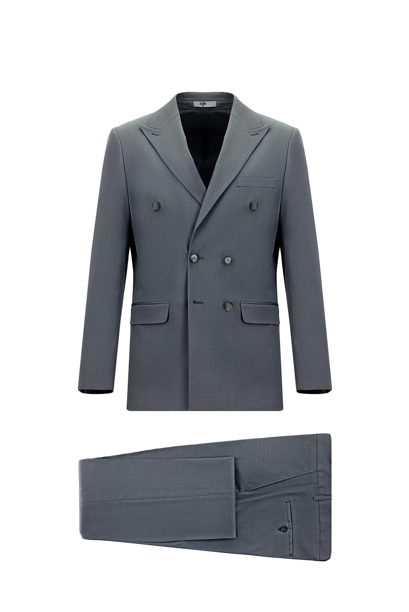 Orta Füme 7 Drop Super Slim Fit Eksra Dar Kesim Pamuklu Lyocell Kruvaze Takım Elbise - Image 5